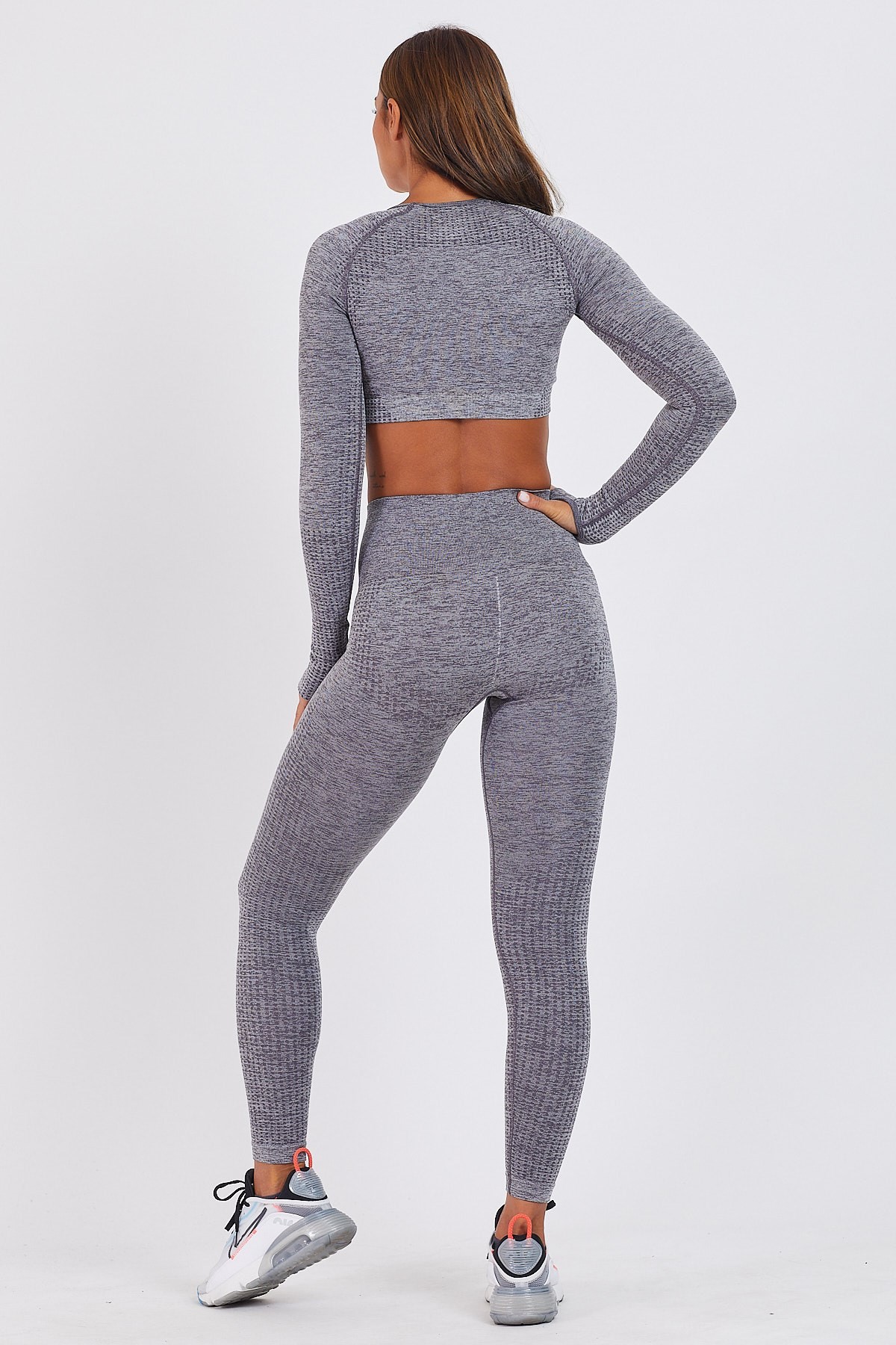 Gymwolves Kadın Uzun Kollu Dikişsiz Spor Tişört | Crop Tops | Ash Color | Activated Serisi |