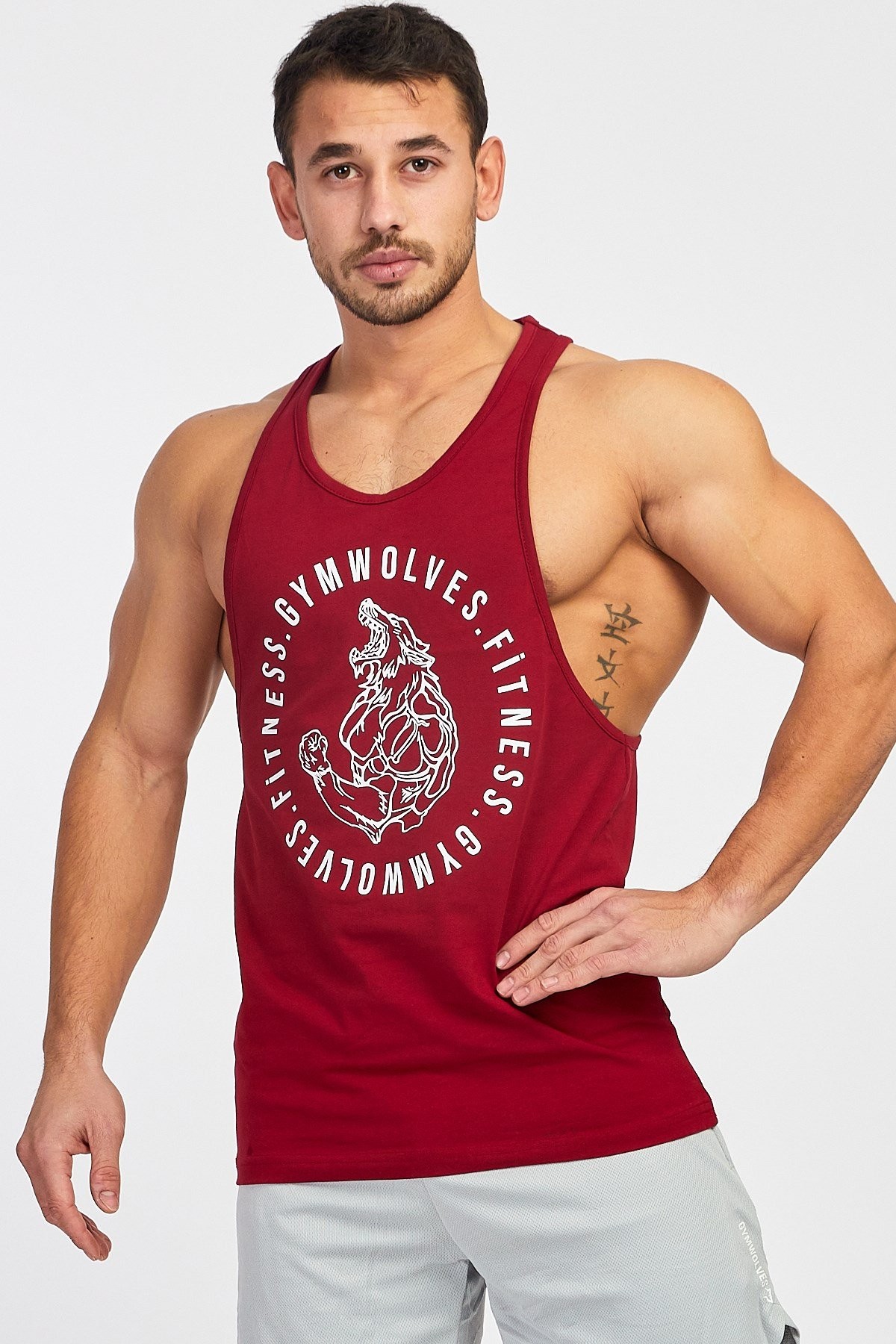 Gymwolves Erkek Spor Atleti | Stringer | Workout Tanktop | Bordo | Wolf Serisi