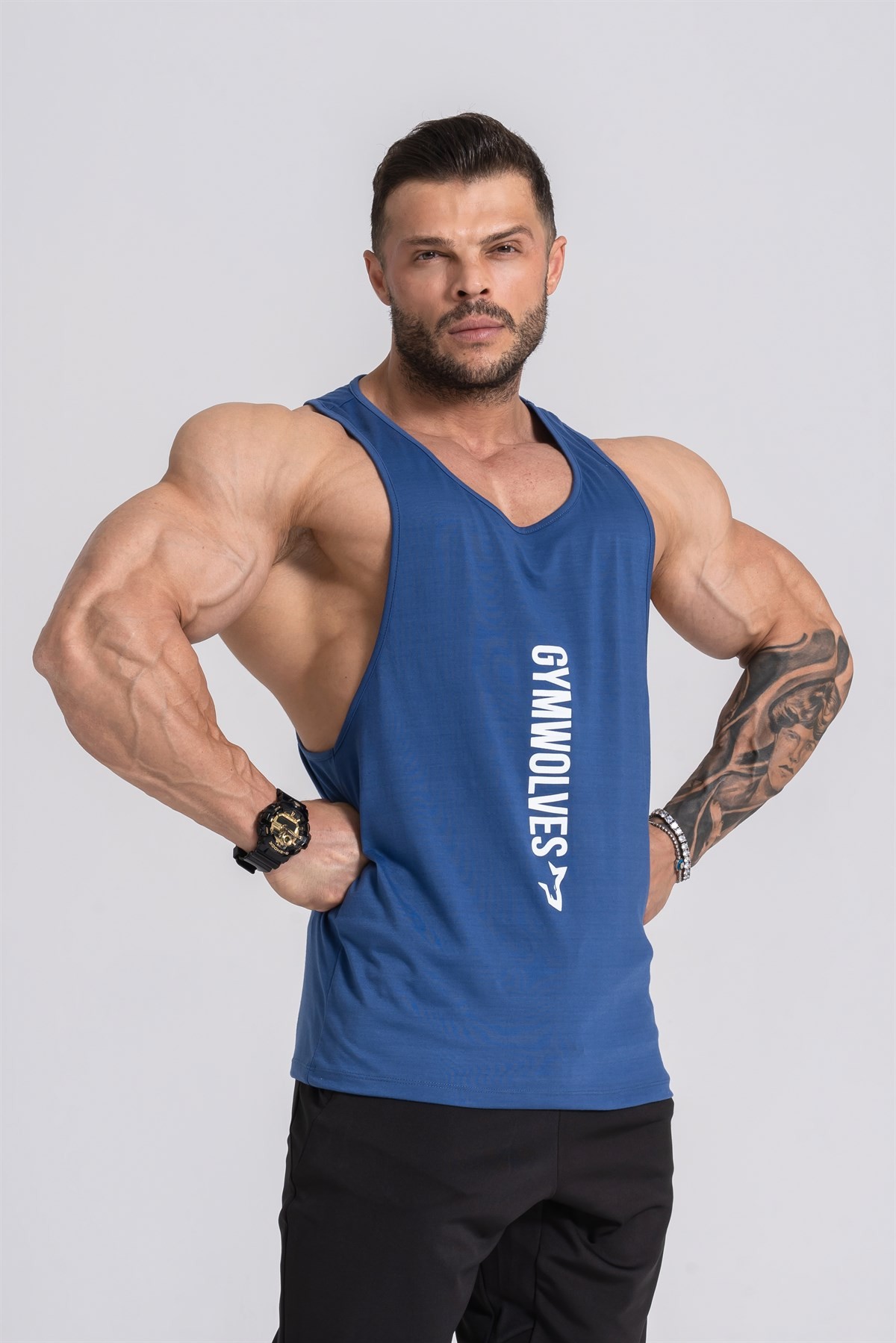 Gymwolves Spor Atleti | Stringer | İndigo | Workout Tanktop | Comfortable Serisi