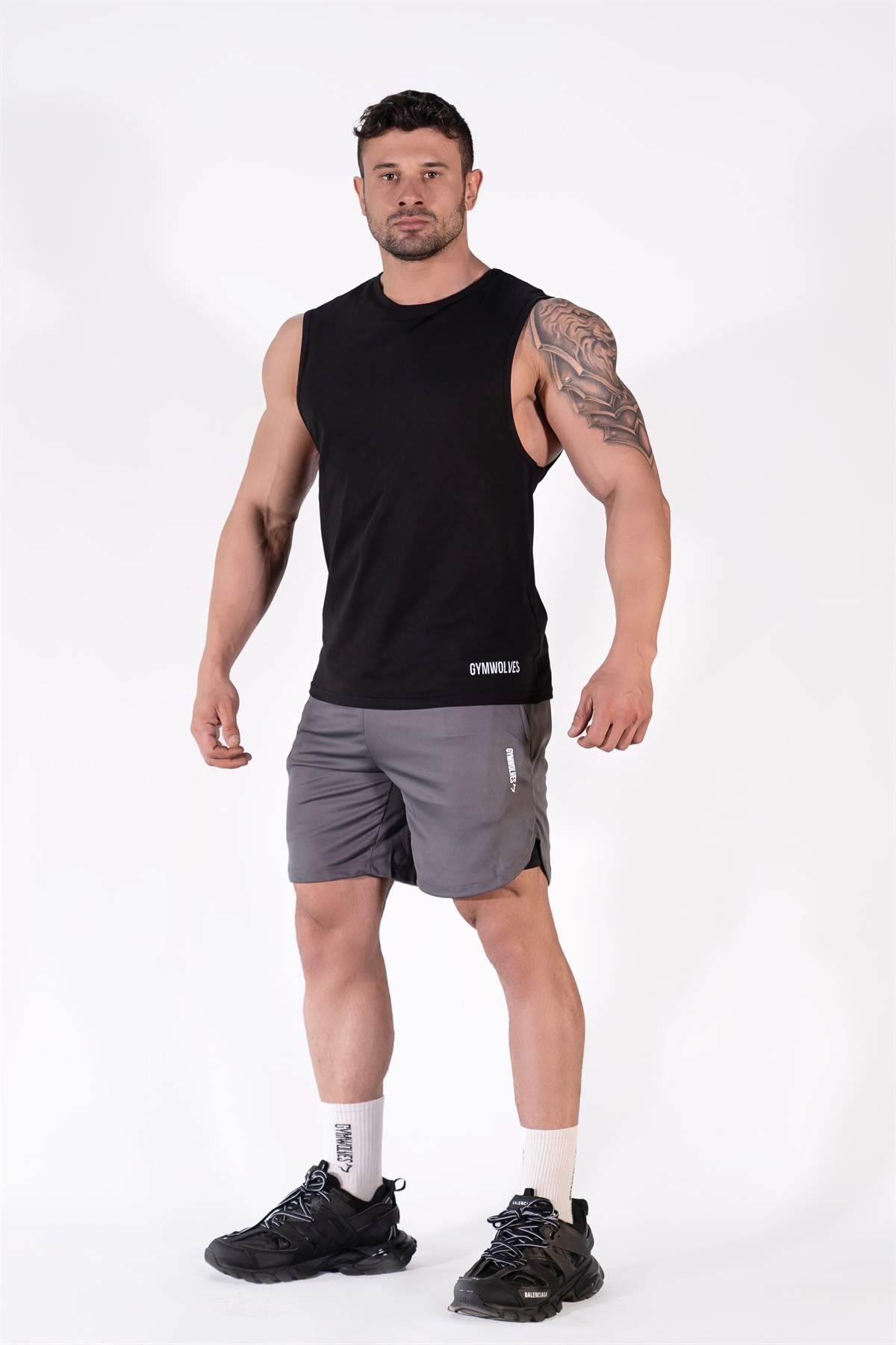 Gymwolves Erkek Kolsuz T-Shirt | Erkek Spor T-shirt | Siyah | Workout Tanktop | Never Give Up |