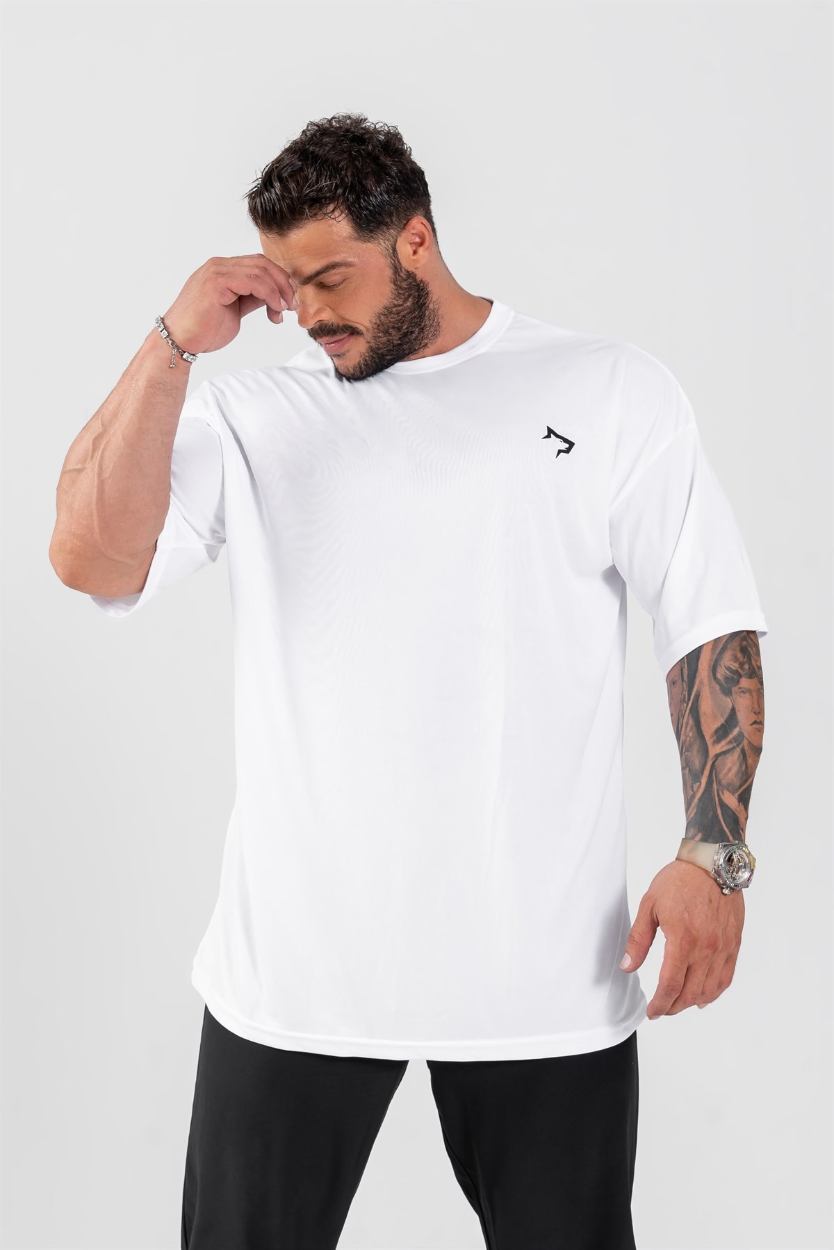 Gymwolves Erkek Over Size Spor T-Shirt | Beyaz | Workout T-Shirt | Relax Serisi |