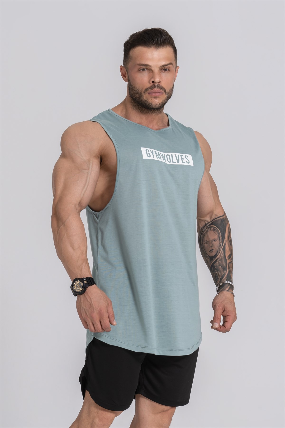 Gymwolves Erkek Kolsuz T-Shirt | Erkek Spor T-shirt | Yeşil | Workout Tanktop |