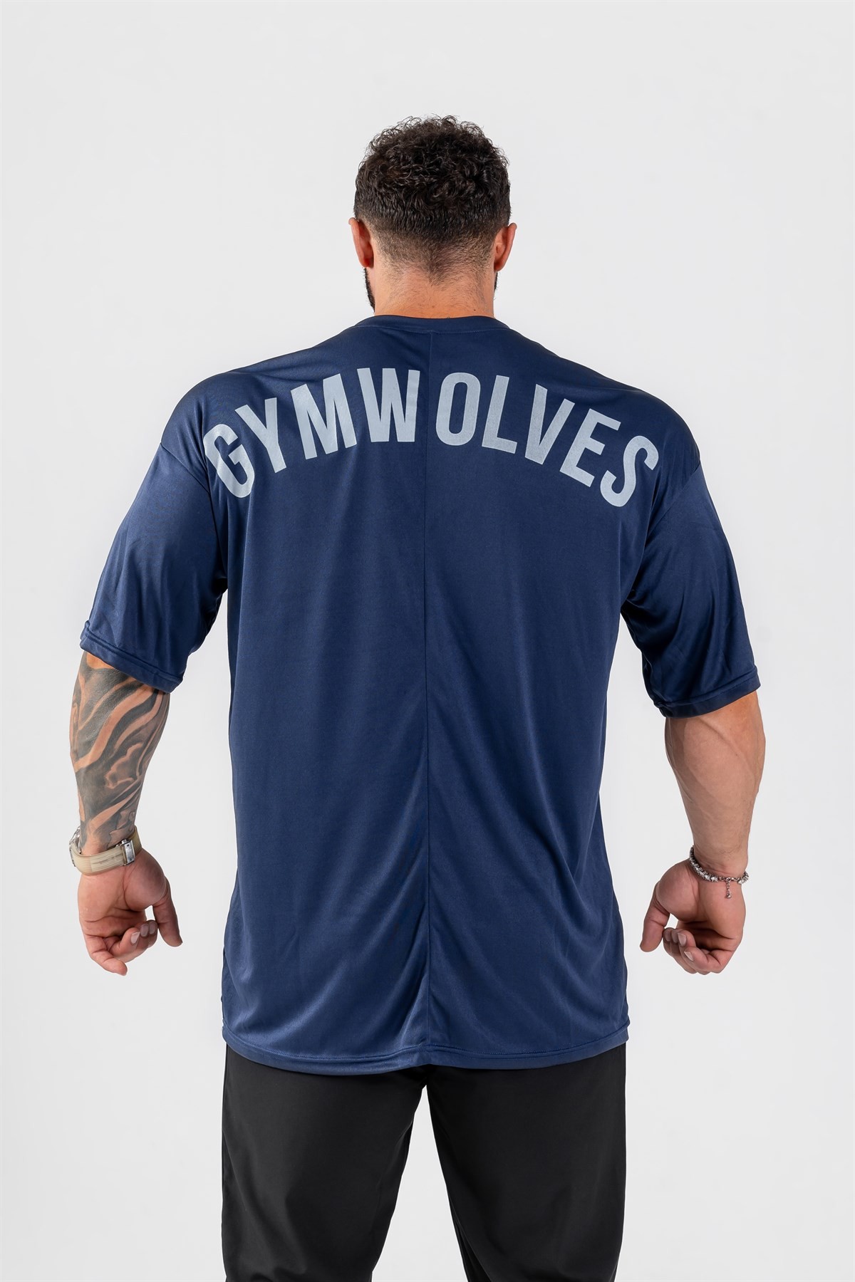 Gymwolves Erkek Over Size Spor T-Shirt | Lacivert | Workout T-Shirt | Relax Serisi |