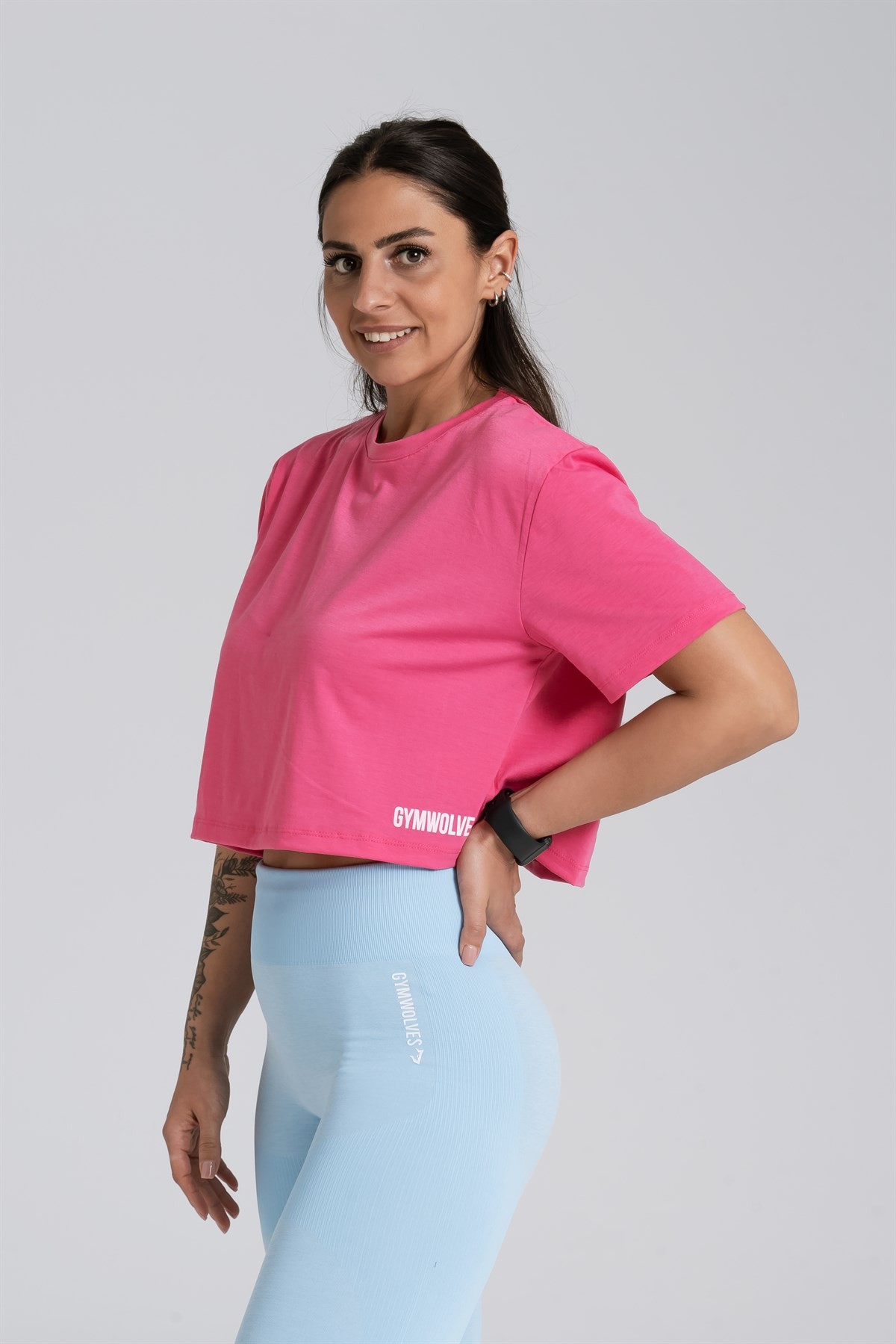 Gymwolves Relax Kadın Crop Tops | Fuşya | Cotton Serisi |