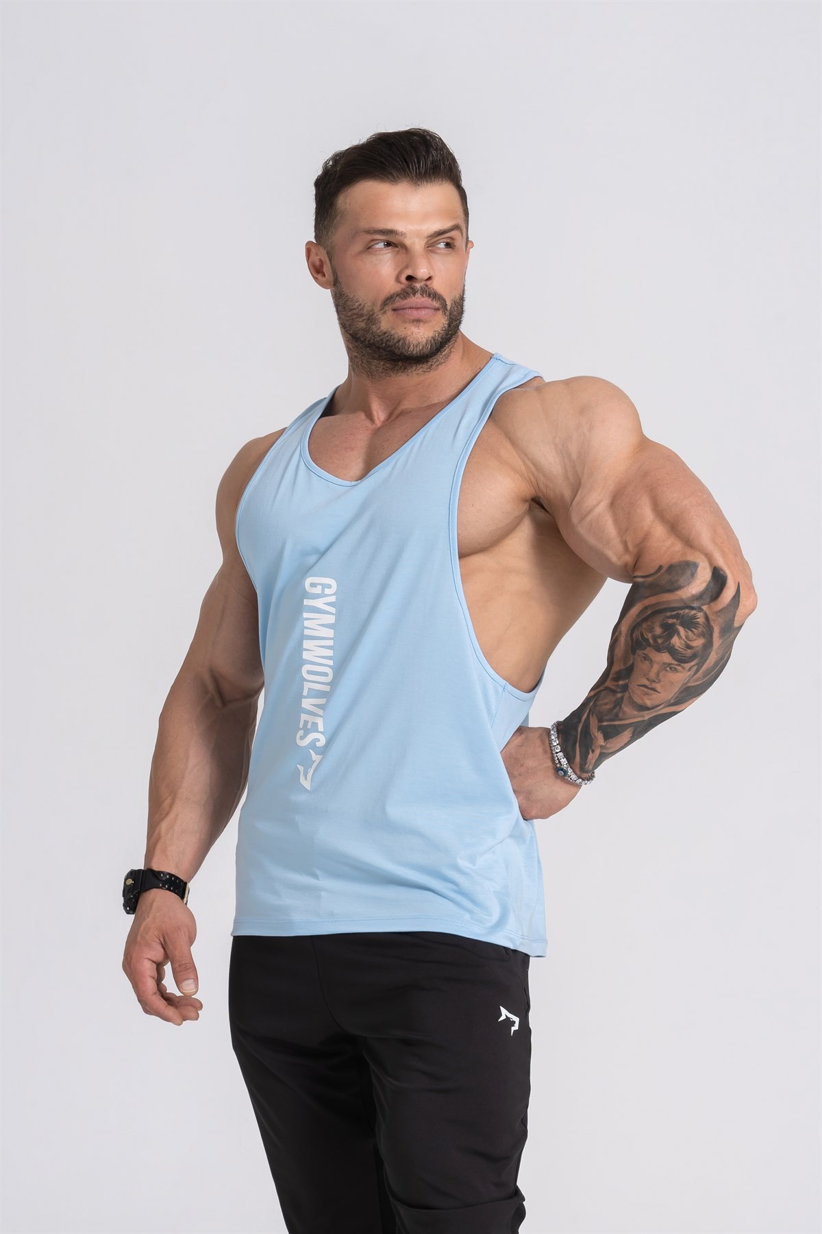 Gymwolves Spor Atleti | Stringer | Workout Tanktop | Açık Mavi | Comfortable Serisi