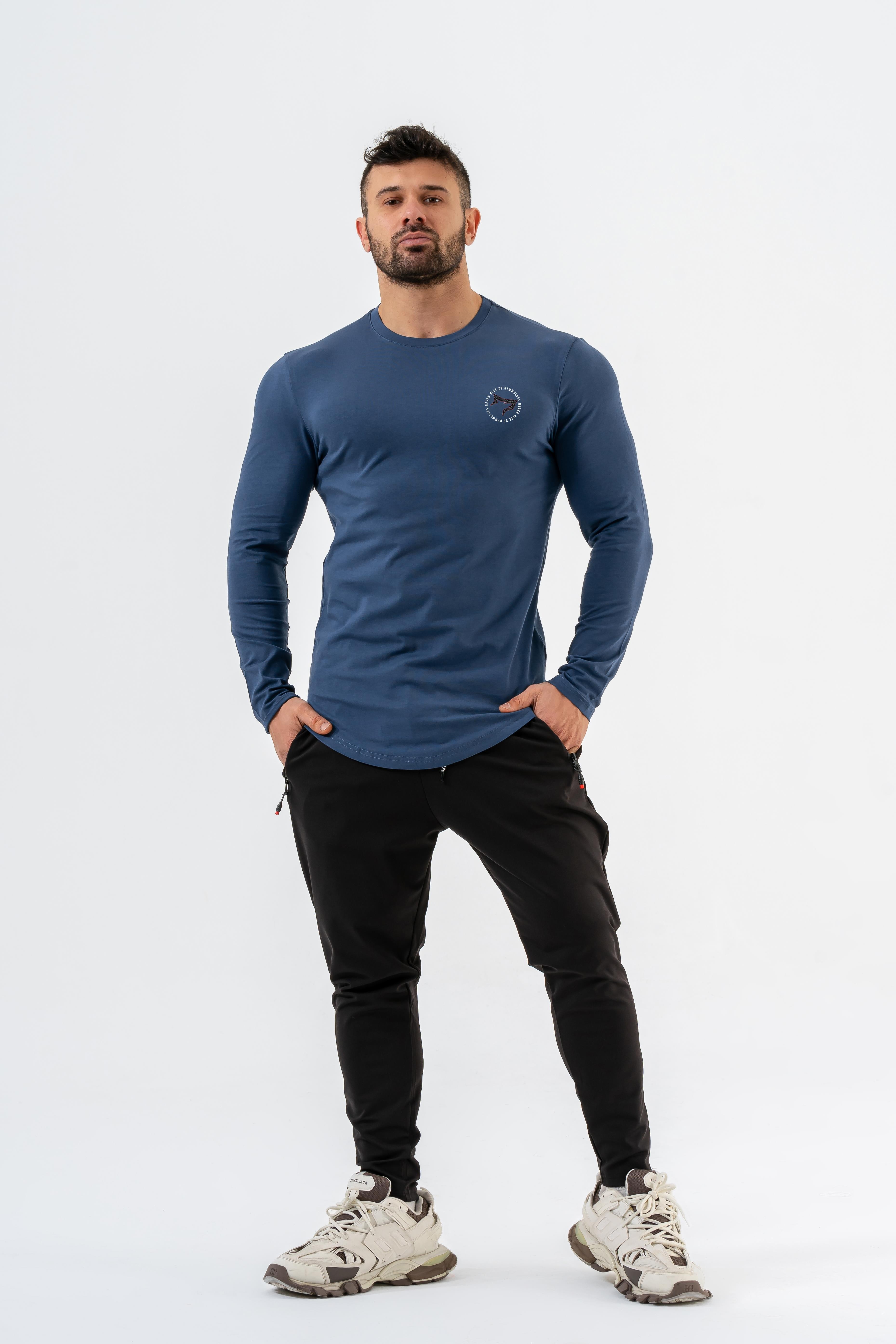 Gymwolves Erkek Spor Body | Erkek Uzun Kollu Spor T-Shirt | İndigo |