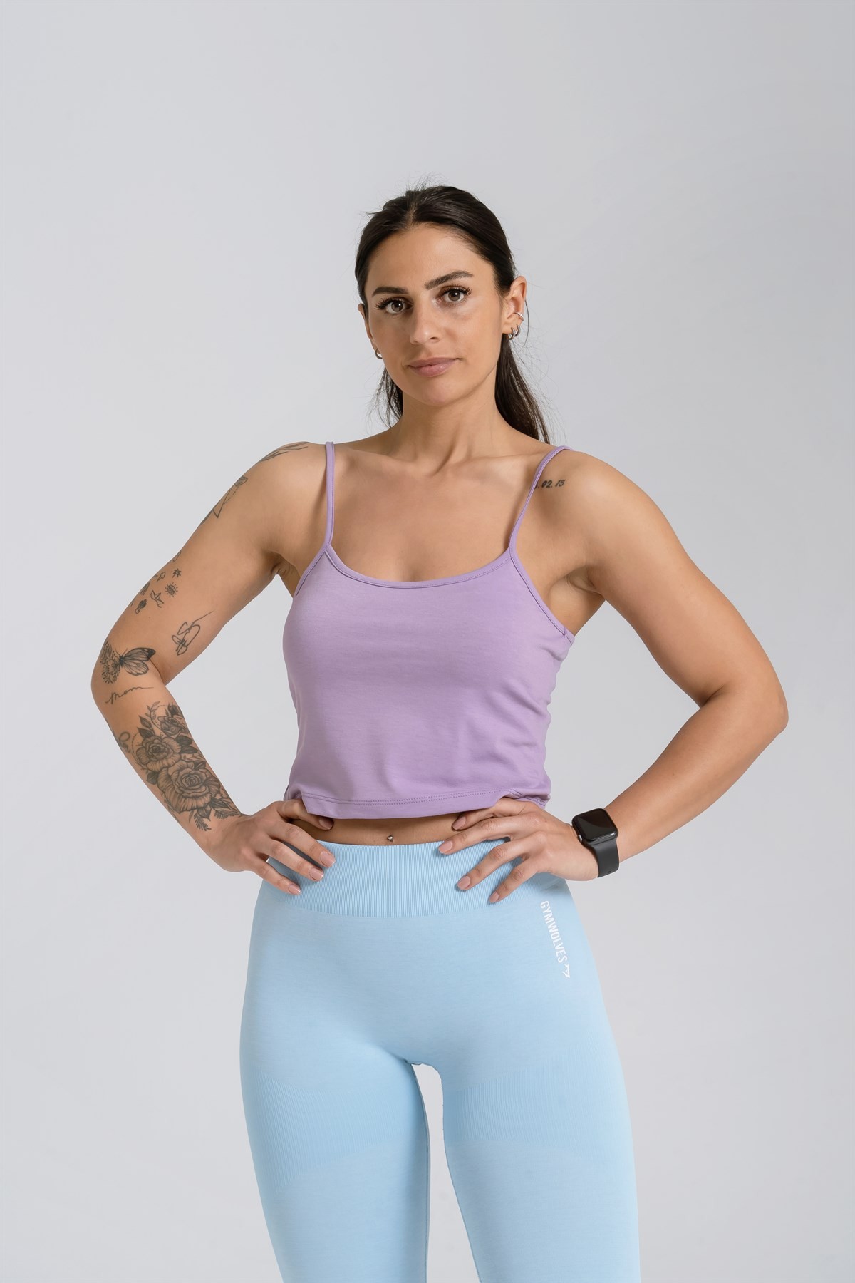 Gymwolves Askılı Body Crop Tops | Mor | Cotton Serisi |