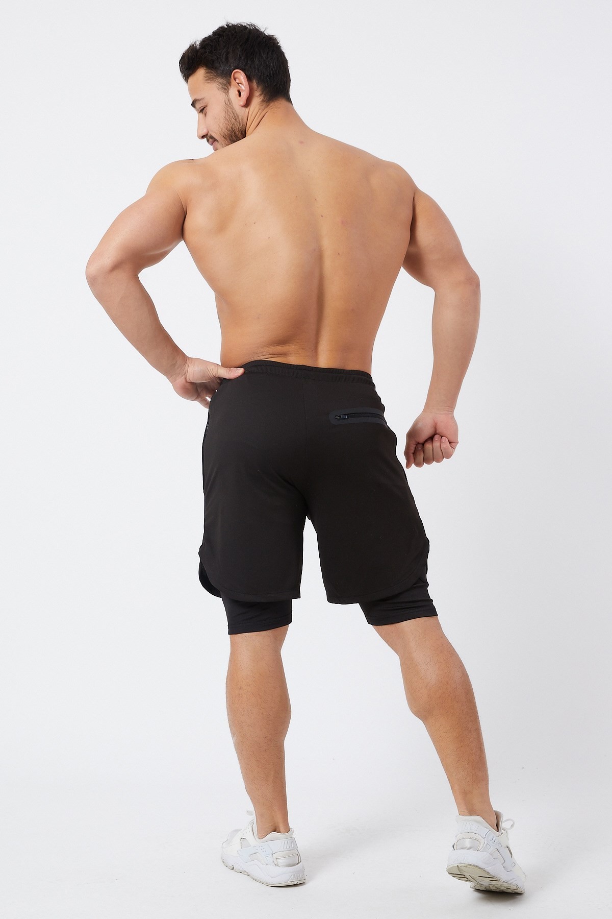 Gymwolves Erkek Spor Şort Çift Katmanlı | Uzun İç Tayt | Siyah | Comfortable Serisi |