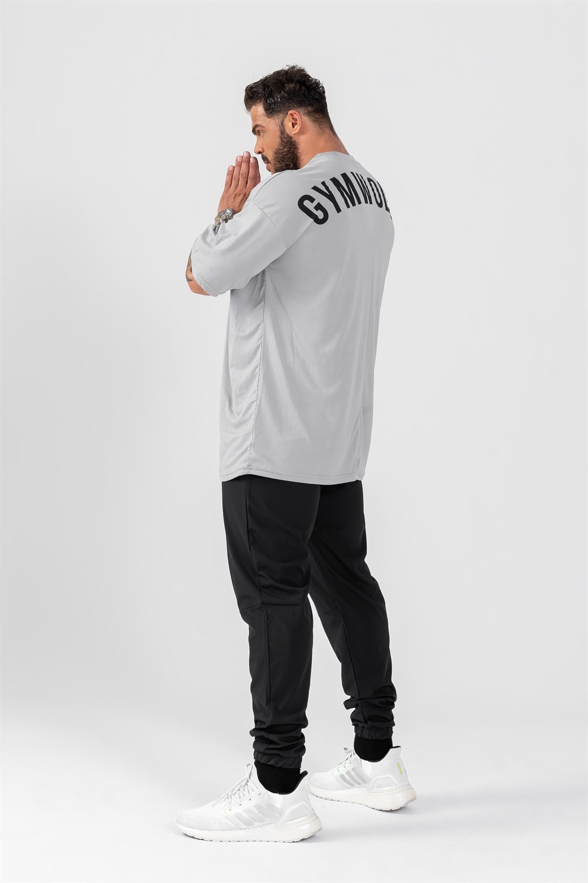 Gymwolves Erkek Over Size Spor T-Shirt | Gri | Workout T-Shirt | Relax Serisi |
