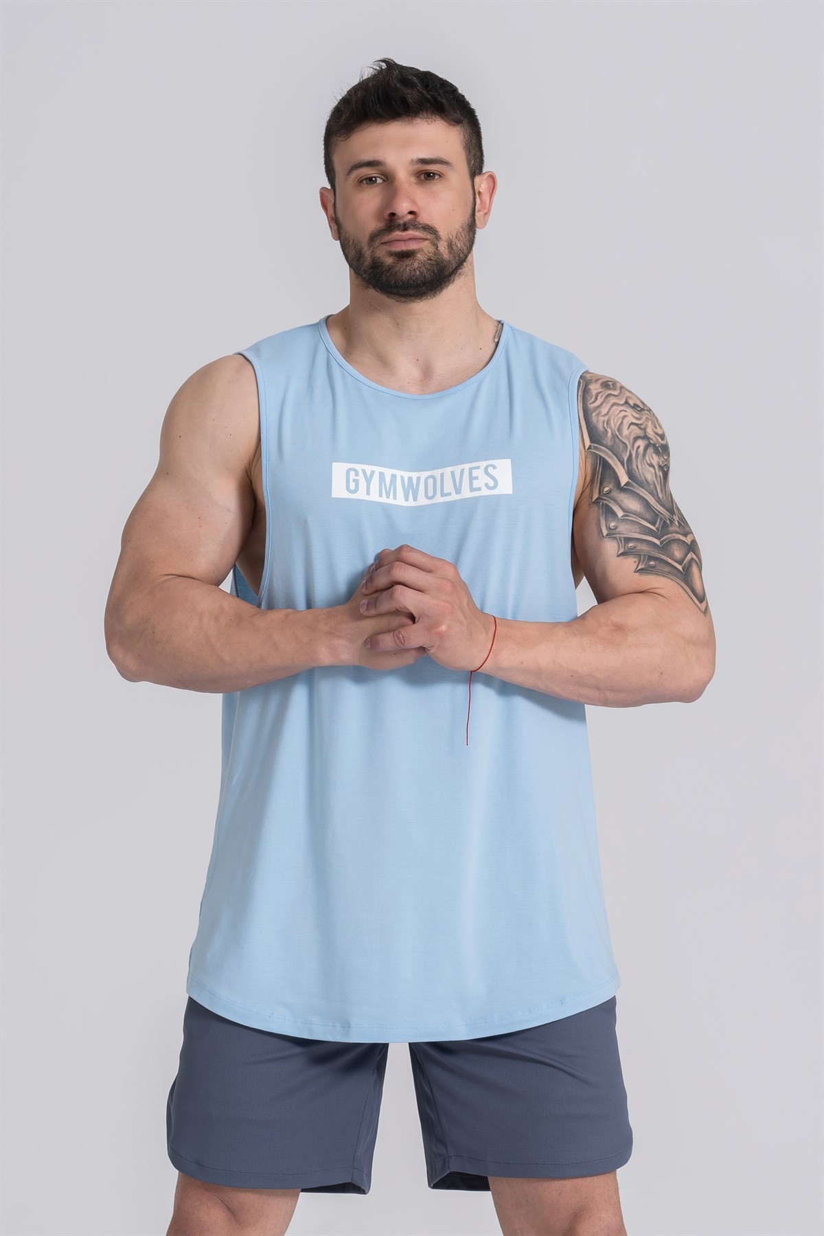 Gymwolves Erkek Kolsuz T-Shirt | Erkek Spor T-shirt | Light Blue | Workout Tanktop |