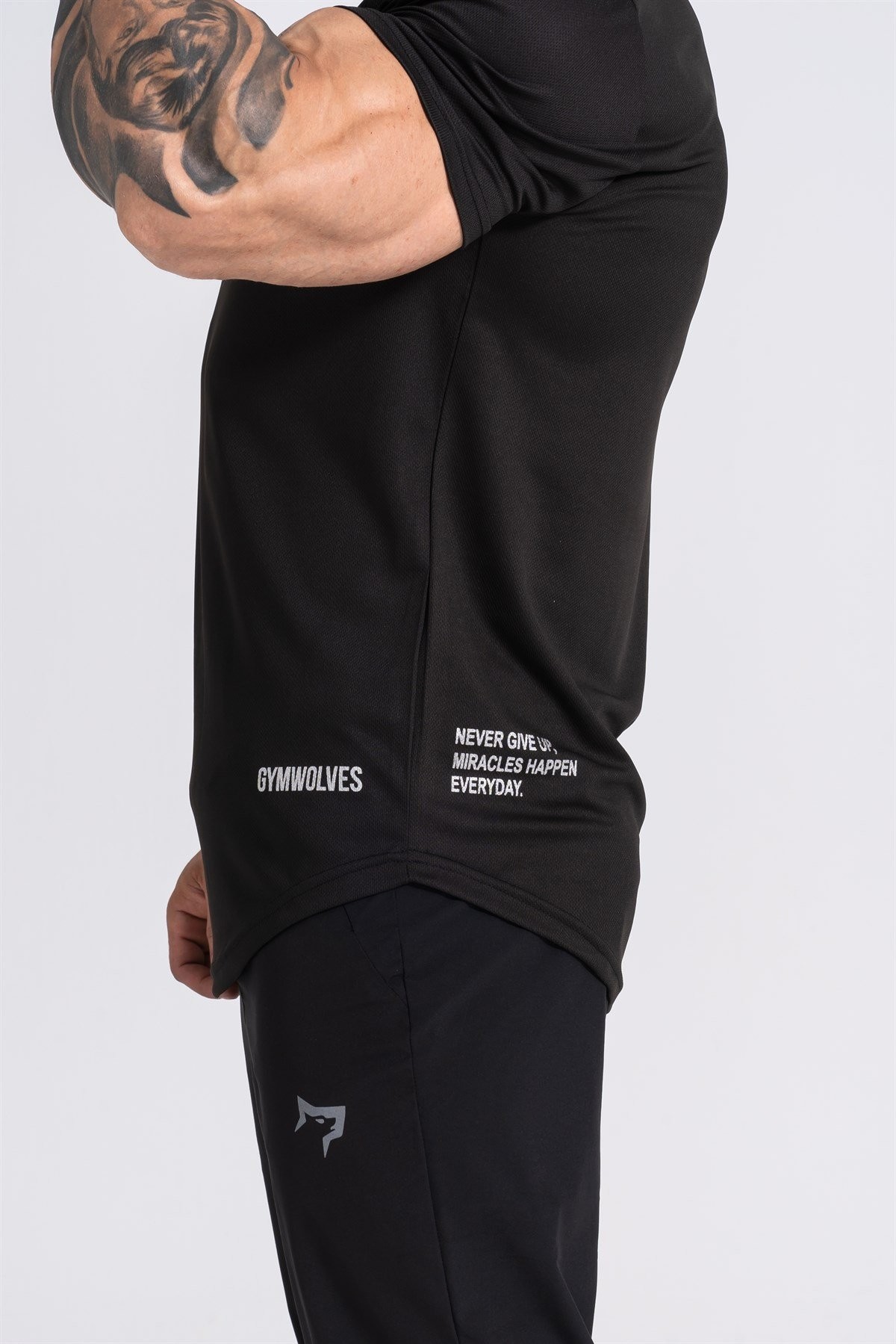Gymwolves Pro Air Erkek Spor T-Shirt | Workout Tanktop | Never Give Up | Siyah | Pro Serisi |
