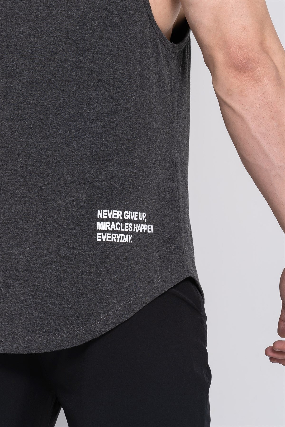 Gymwolves Erkek Kolsuz T-Shirt | Erkek Spor T-shirt | Siyah Melanj | Workout Tanktop |