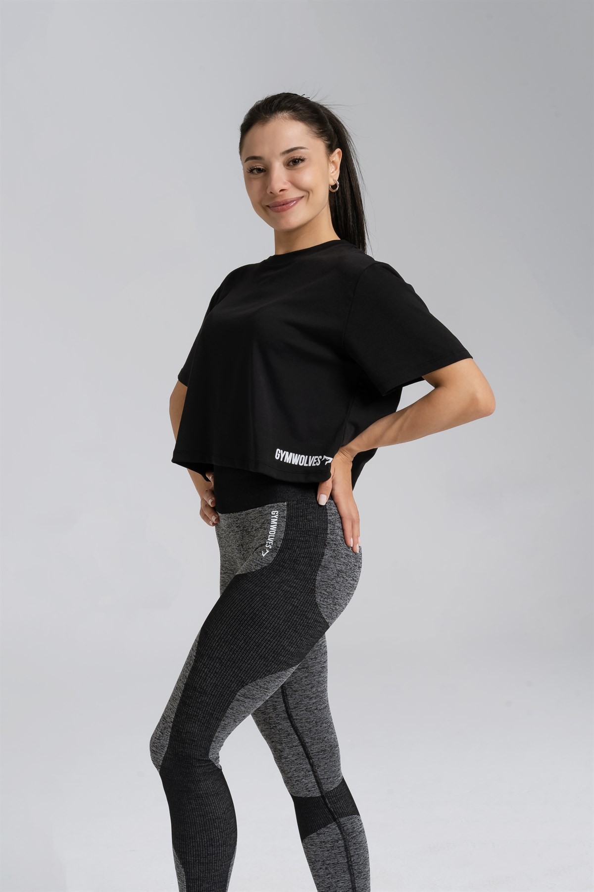 Gymwolves Relax Kadın Crop Tops | Siyah | Cotton Serisi |