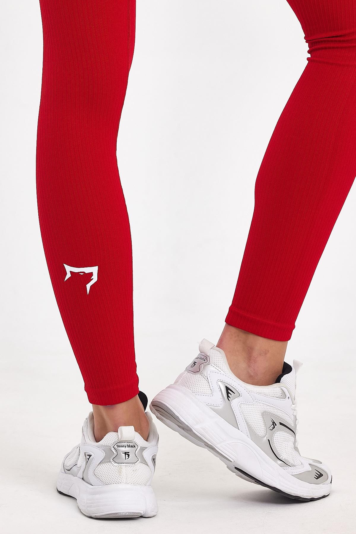 Gymwolves Dikişsiz Spor Tayt | Kırmızı | Seamles Leggings | Kalın Fitilli |