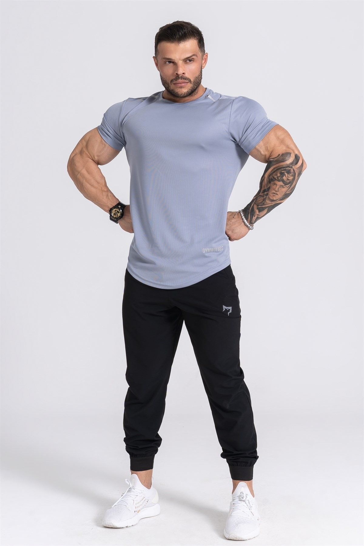 Gymwolves Pro Air Erkek Spor T-Shirt | Workout Tanktop | Never Give Up | Açık Gri | Pro Serisi |