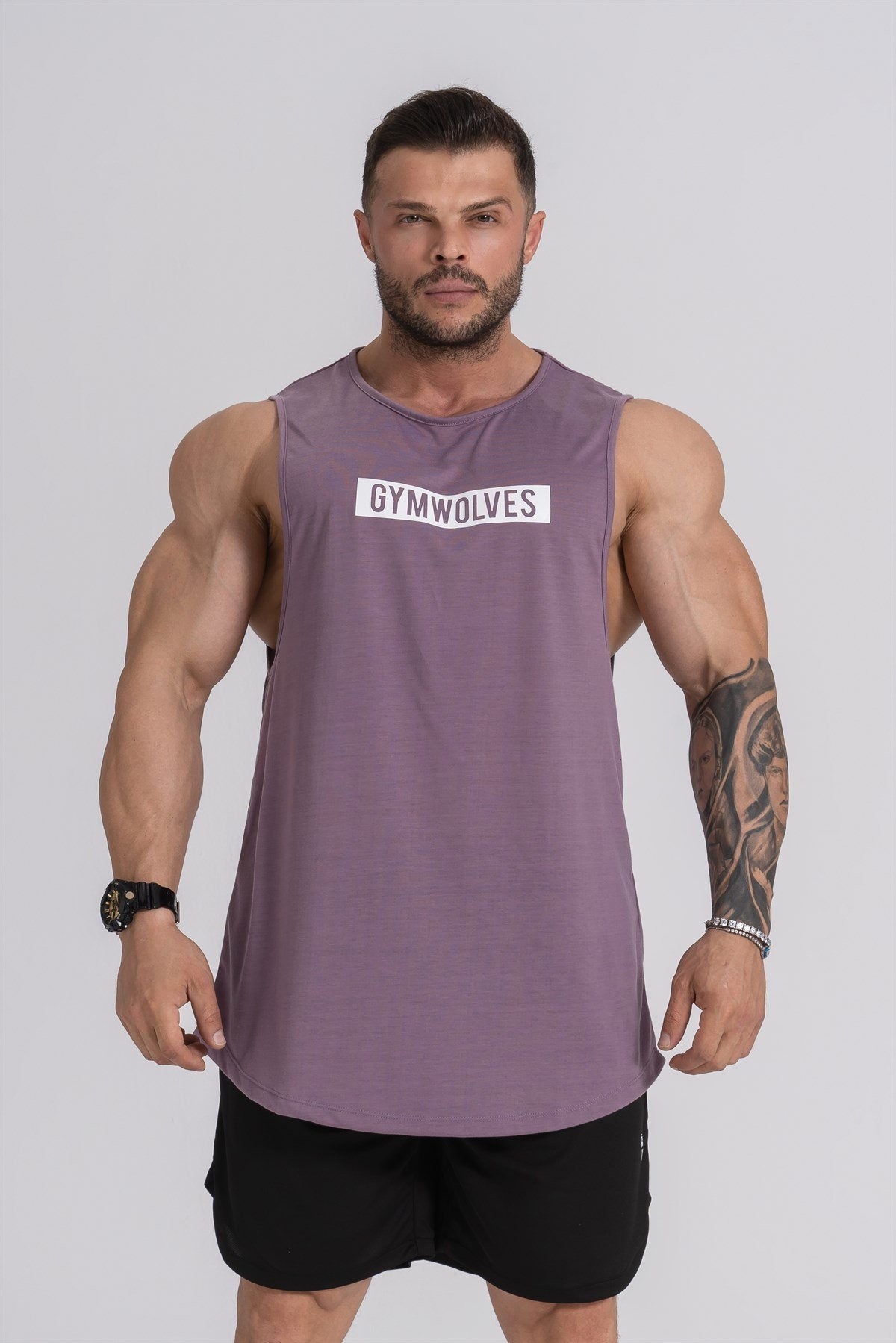 Gymwolves Erkek Kolsuz T-Shirt | Erkek Spor T-shirt | Mor | Workout Tanktop |