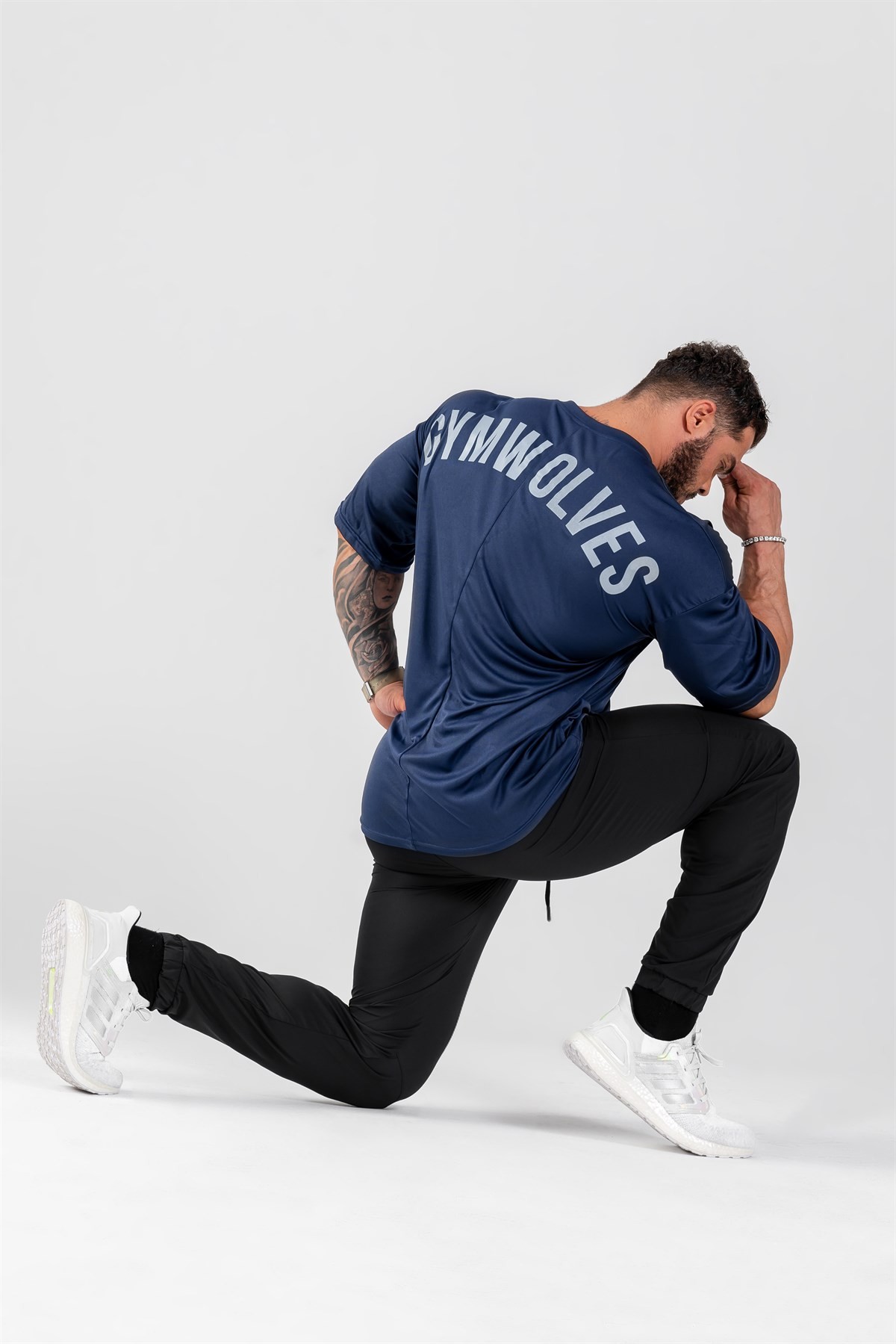 Gymwolves Erkek Over Size Spor T-Shirt | Lacivert | Workout T-Shirt | Relax Serisi |