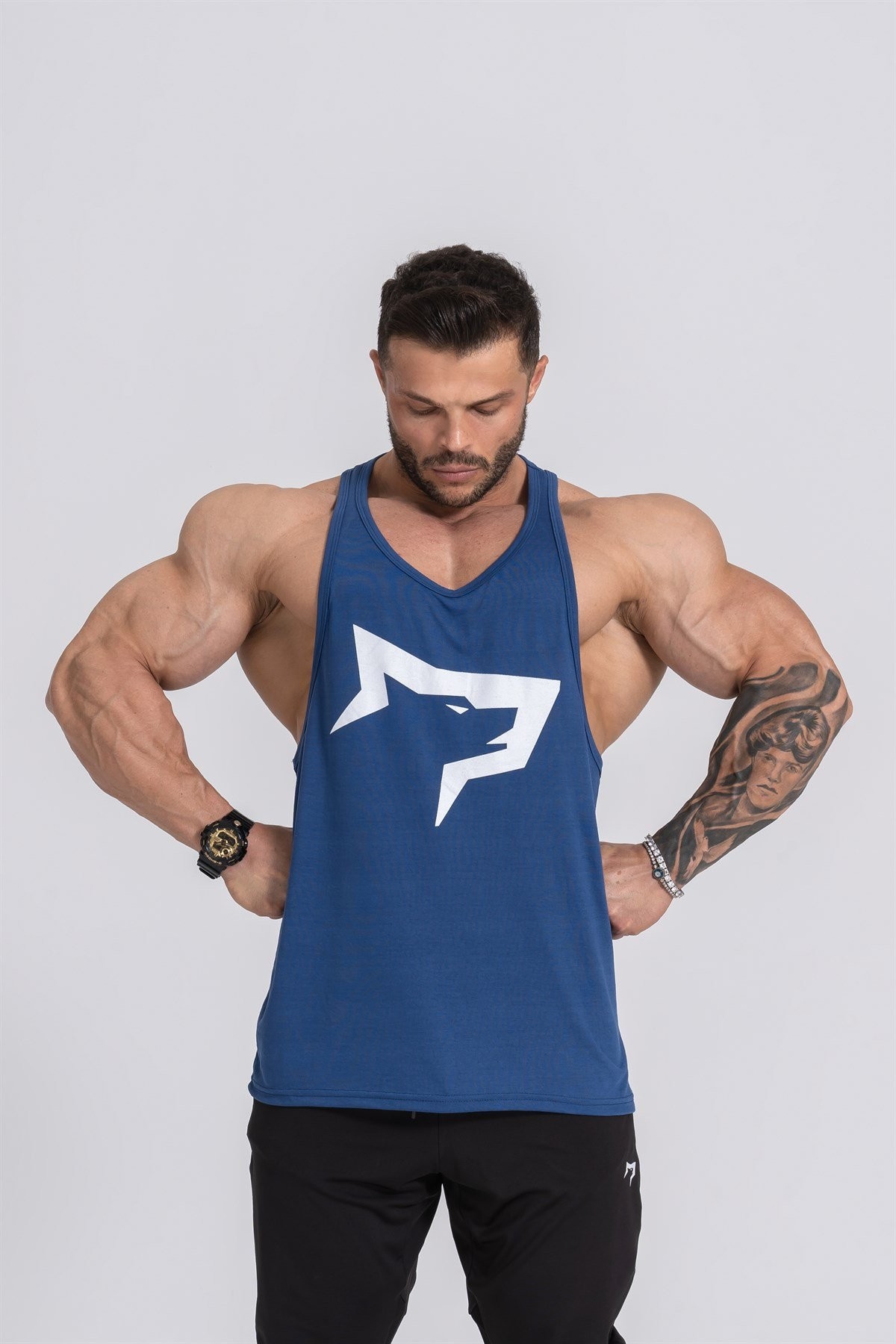 Gymwolves Erkek Spor Atleti | Stringer | Workout Tanktop | İndigo | Wolf Serisi