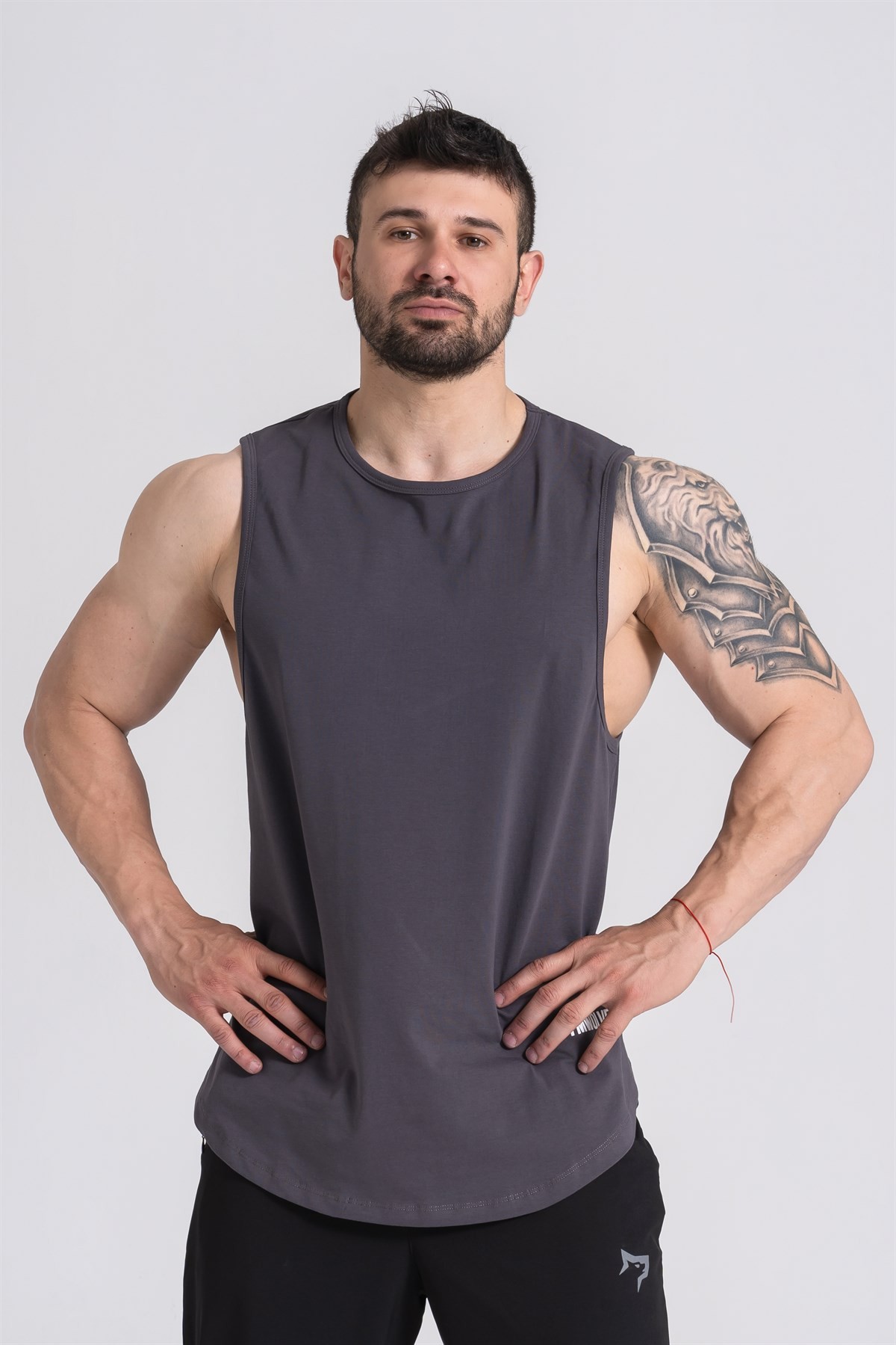 Gymwolves Erkek Kolsuz T-Shirt | Erkek Spor T-shirt | Workout Tanktop | Füme | Never Give Up |
