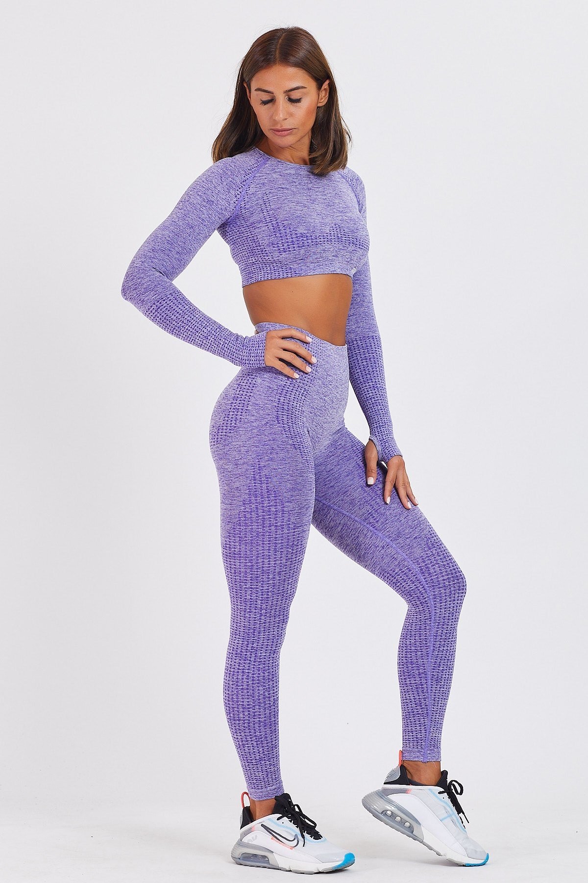 Gymwolves Kadın Uzun Kollu Dikişsiz Spor Tişört | Crop Tops | Mor | Activated Serisi |