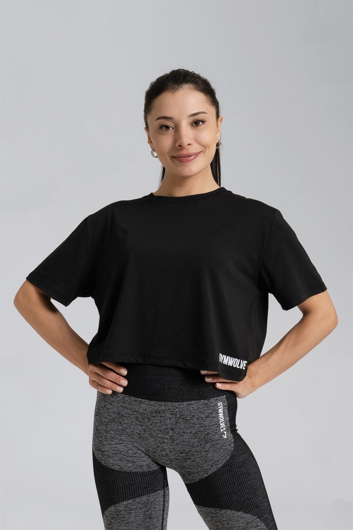 Gymwolves Relax Kadın Crop Tops | Siyah | Cotton Serisi |