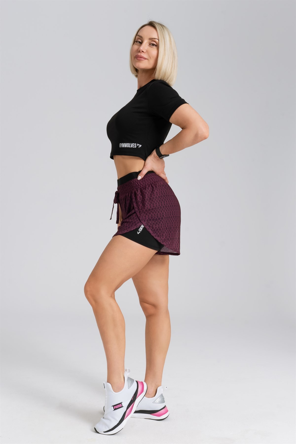 Gymwolves Kadın Spor Şort | İki Konbinasyon Bir Arada | Taytlı Spor Şort | Bordo | Comfortable Serisi |