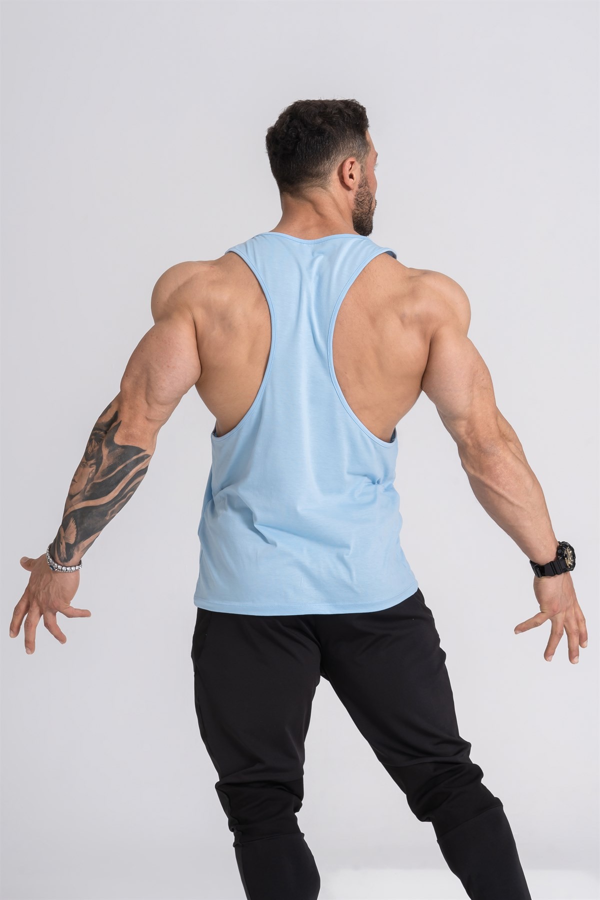 Gymwolves Spor Atleti | Stringer | Workout Tanktop | Açık Mavi | Comfortable Serisi