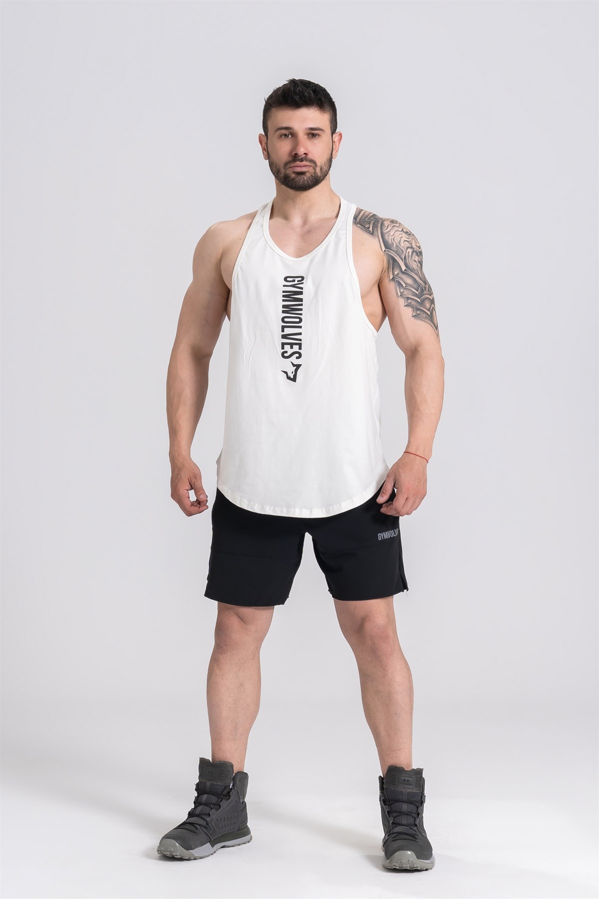 Gymwolves Spor Atleti | Stringer | Workout Tanktop | Krem | Comfortable Serisi