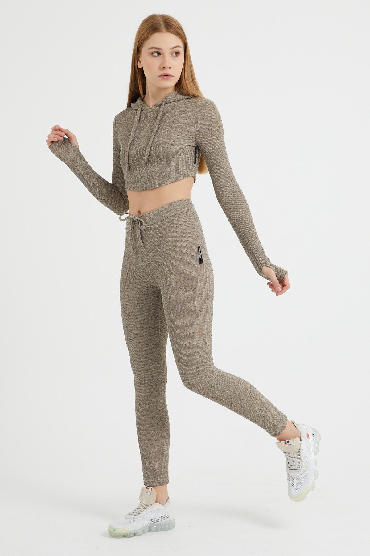 Gymwolves Kadın Eşofman Takımı 3 lü Set | Kahverengi | Bra | Hoodie | Bottom |