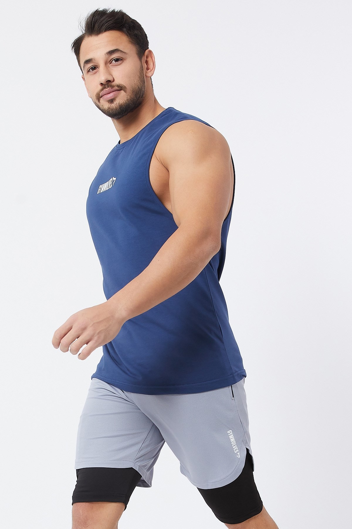 Gymwolves Erkek Kolsuz T-Shirt | Erkek Spor T-shirt | İndigo | Workout Tanktop |