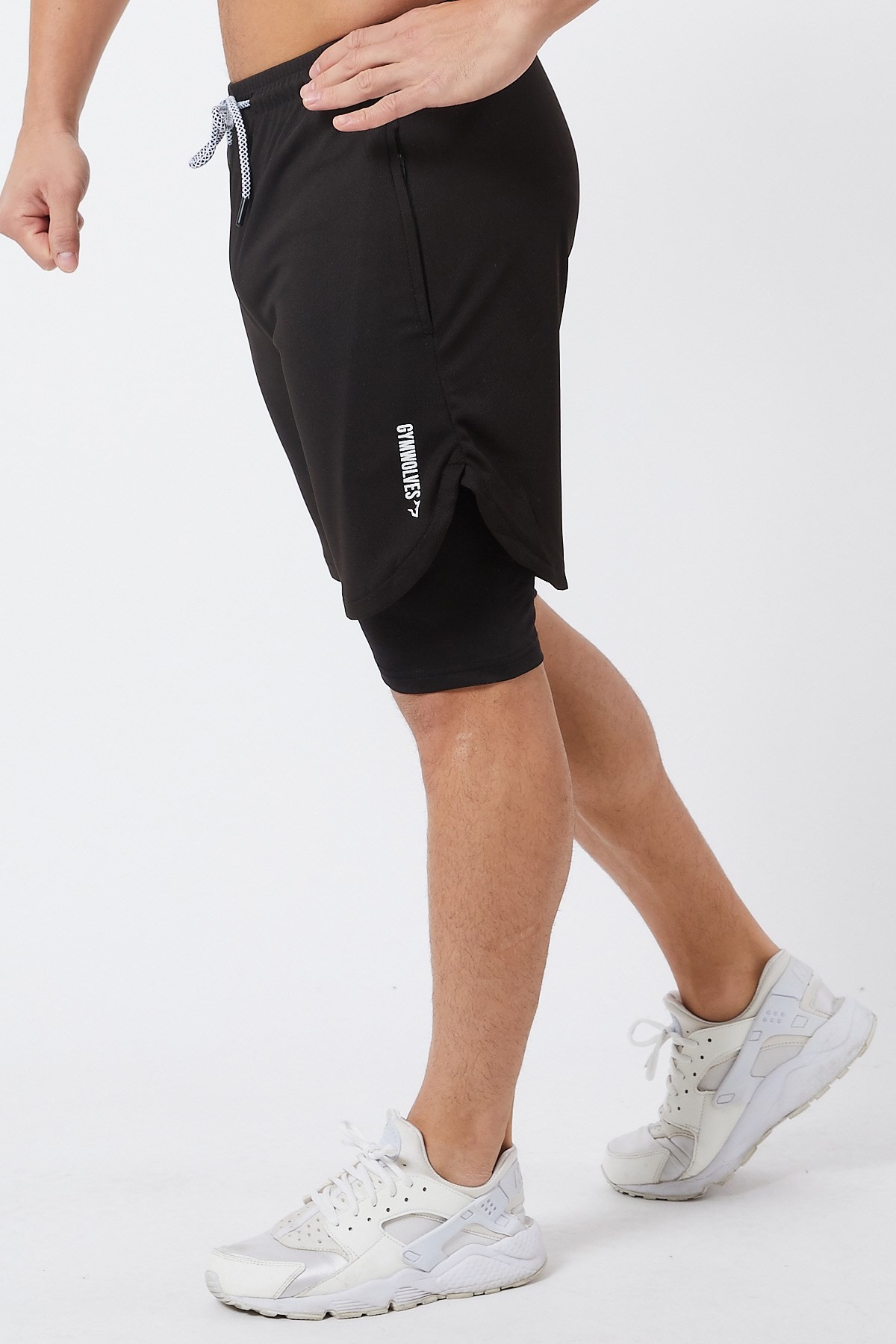 Gymwolves Erkek Spor Şort Çift Katmanlı | Uzun İç Tayt | Siyah | Comfortable Serisi |