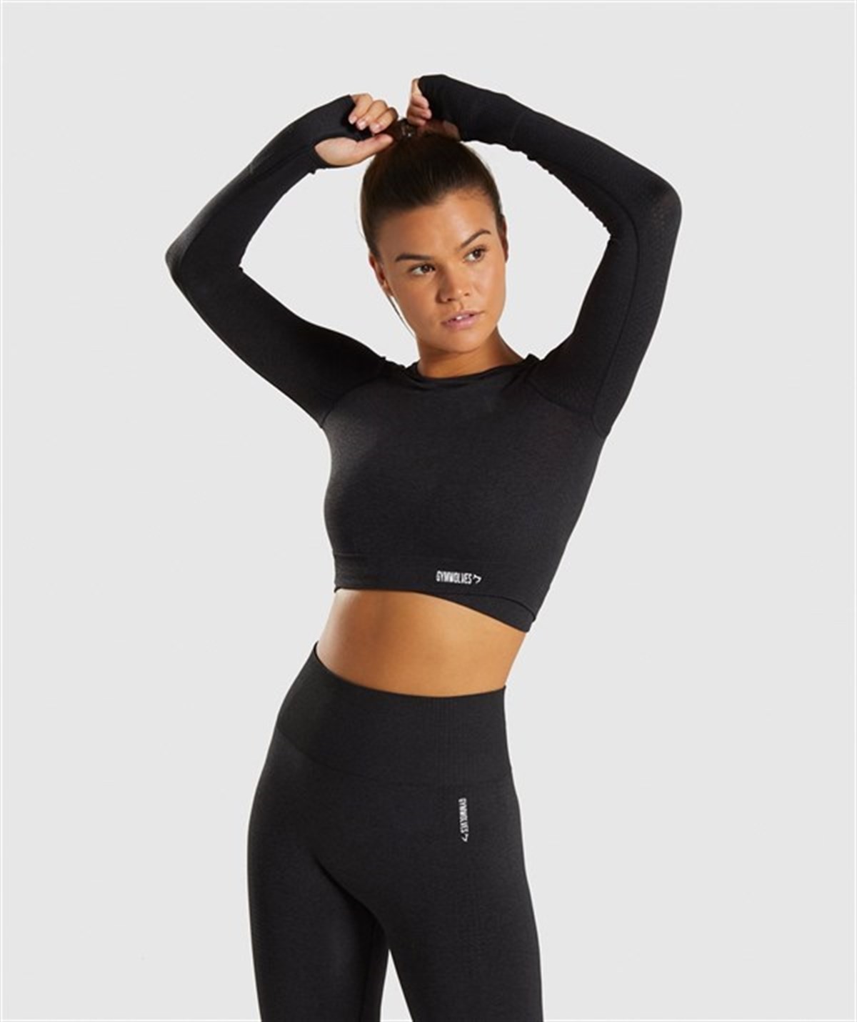 Gymwolves Kadın Uzun Kollu Dikişsiz Spor Tişört | Crop Tops | Açık Gri | Activated Serisi |