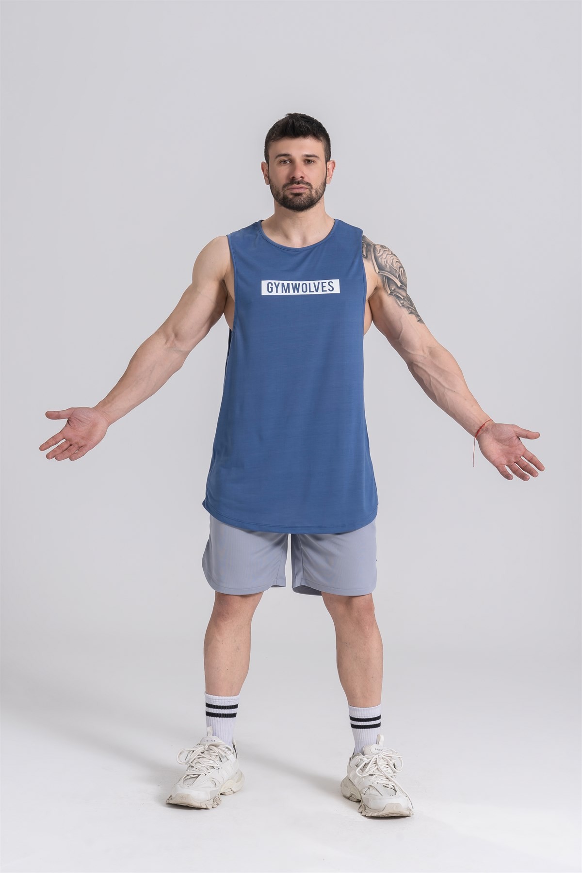 Gymwolves Erkek Kolsuz T-Shirt | Erkek Spor T-shirt | İndigo | Workout Tanktop |