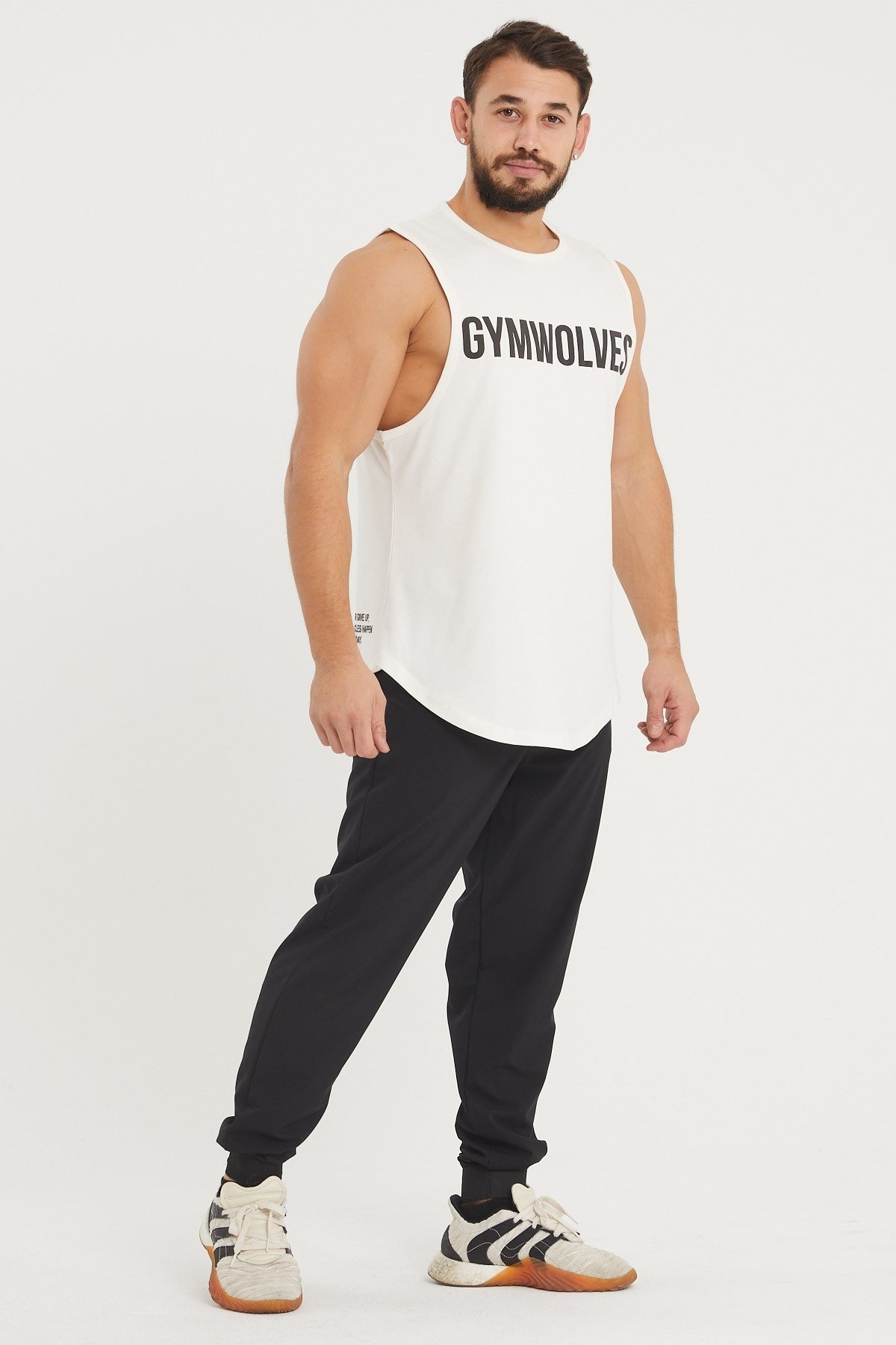 Gymwolves Erkek Kolsuz T-Shirt | Erkek Spor T-shirt | Krem | Workout Tanktop |