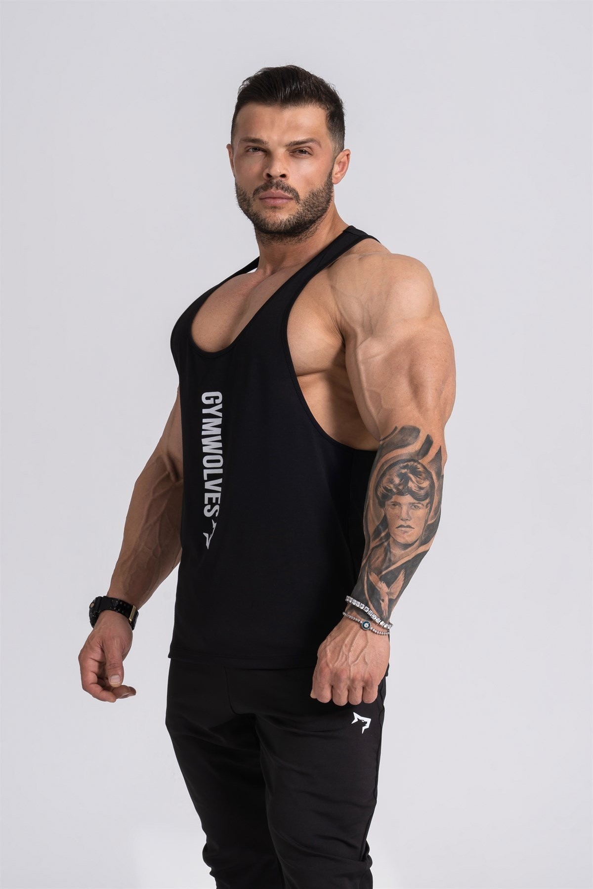 Gymwolves Erkek Spor Atleti İnce Askılı | Siyah | Stringer | Workout Tanktop |