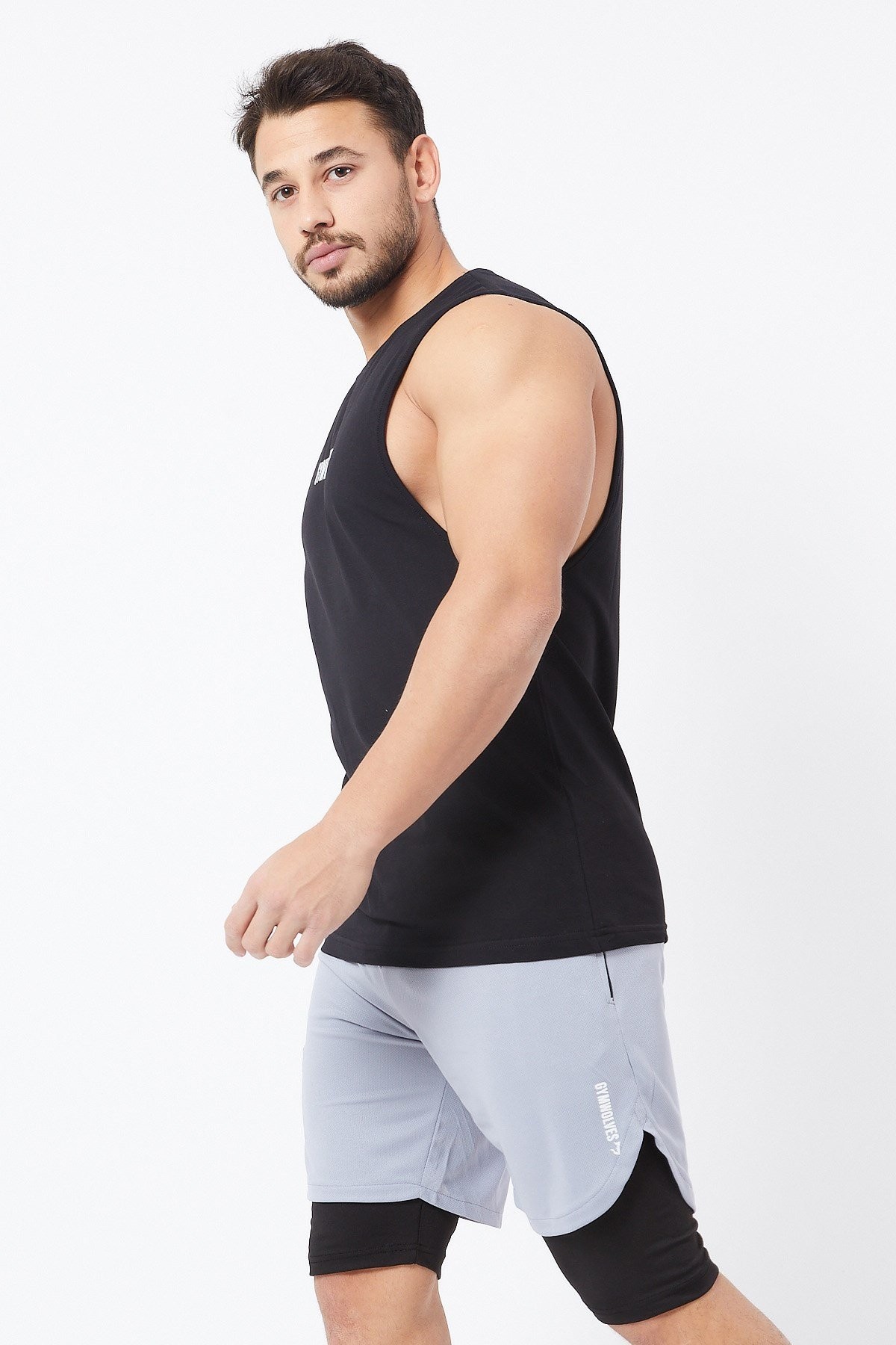 Gymwolves Erkek Kolsuz T-Shirt | Erkek Spor T-shirt | Siyah | Workout Tanktop |