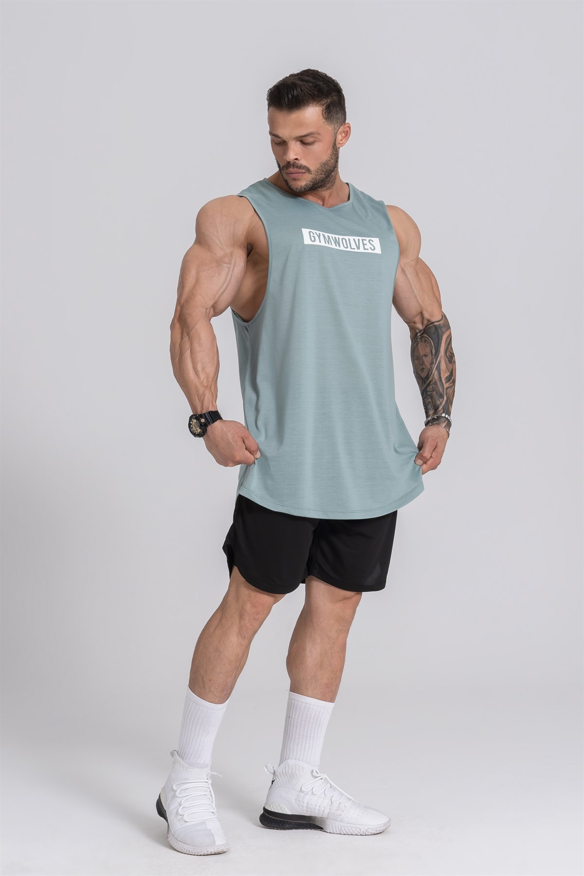 Gymwolves Erkek Kolsuz T-Shirt | Erkek Spor T-shirt | Yeşil | Workout Tanktop |