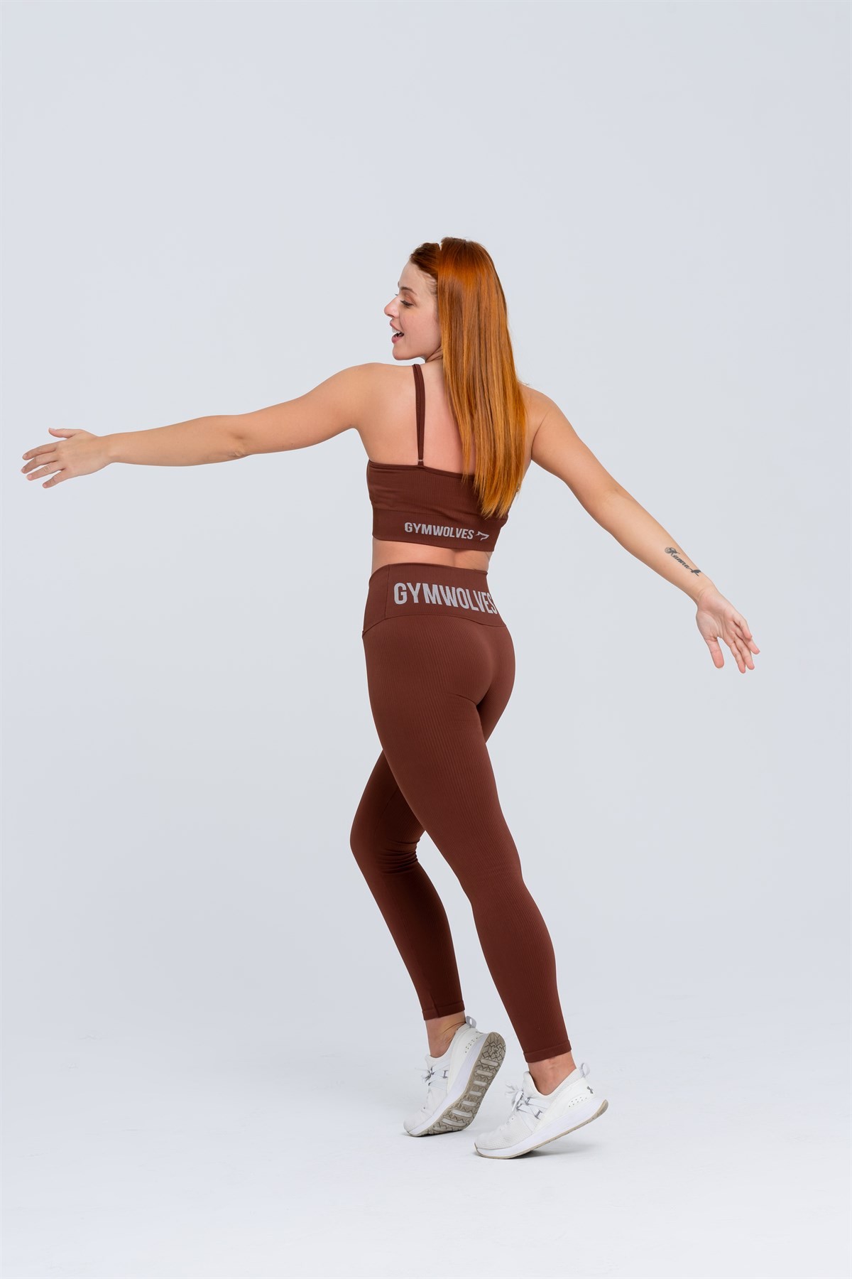 Gymwolves Dikişsiz Spor Tayt | Kahverengi | Seamles Leggings | Fitilli | Anvelop Model |