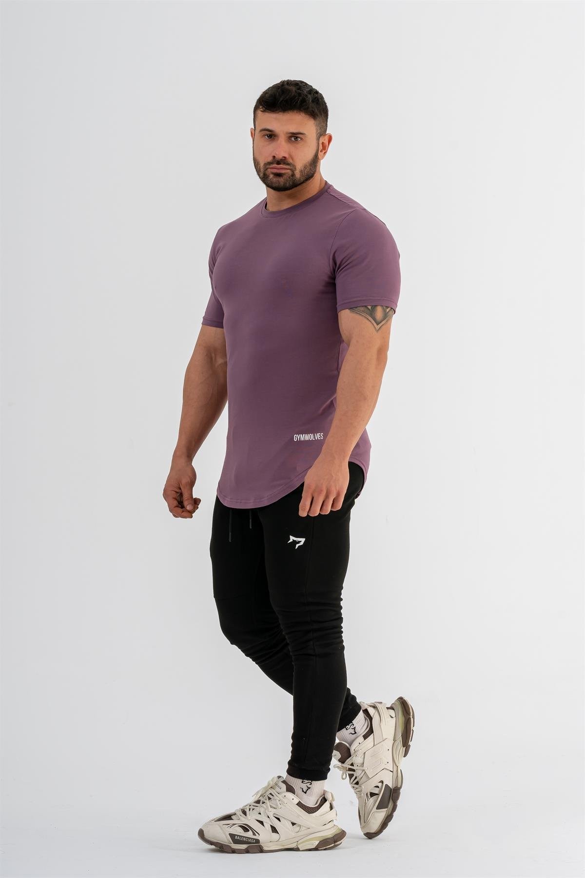 Gymwolves Erkek Spor T-Shirt | T-shirt | Mor | Workout Tanktop | Never Give Up |