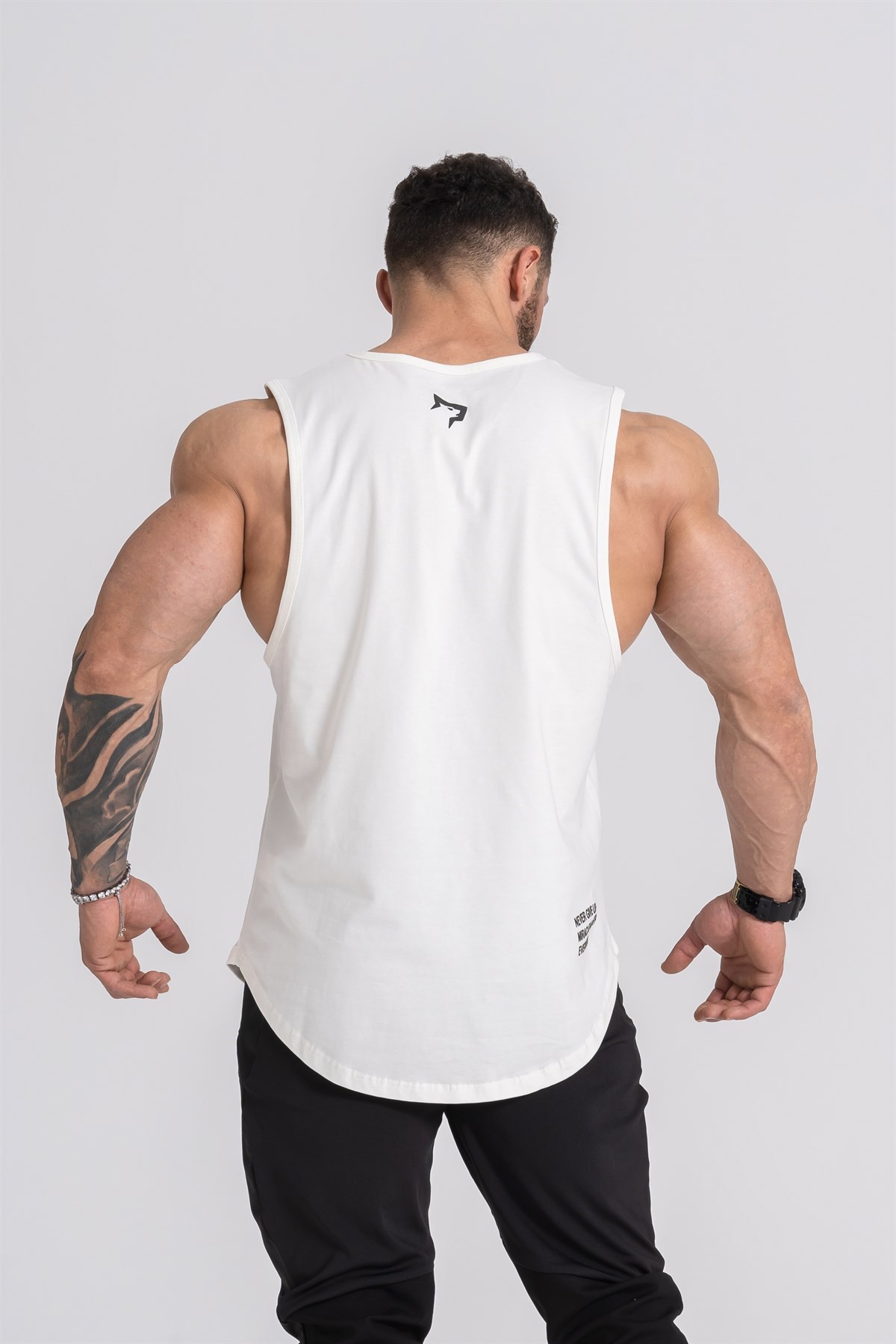 Gymwolves Erkek Kolsuz T-Shirt | Erkek Spor T-shirt | Workout Tanktop | Krem | Never Give Up |