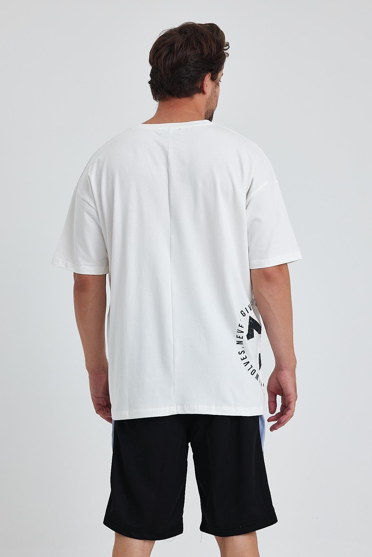 Gymwolves Erkek Over Size Spor T-Shirt | Kurt  Baskılı | Workout T-Shirt | Tişört  | Beyaz |