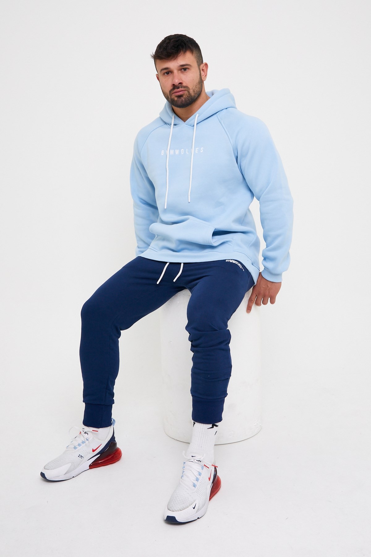 Gymwolves Erkek Kapüşonlu Sweatshirt | Light Blue | Hoodies |