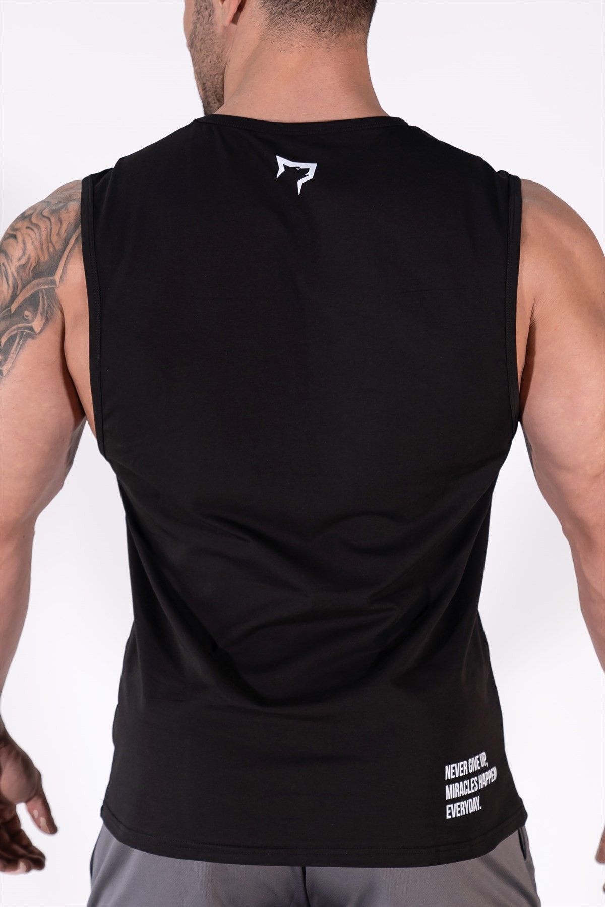 Gymwolves Erkek Kolsuz T-Shirt | Erkek Spor T-shirt | Siyah | Workout Tanktop | Never Give Up |