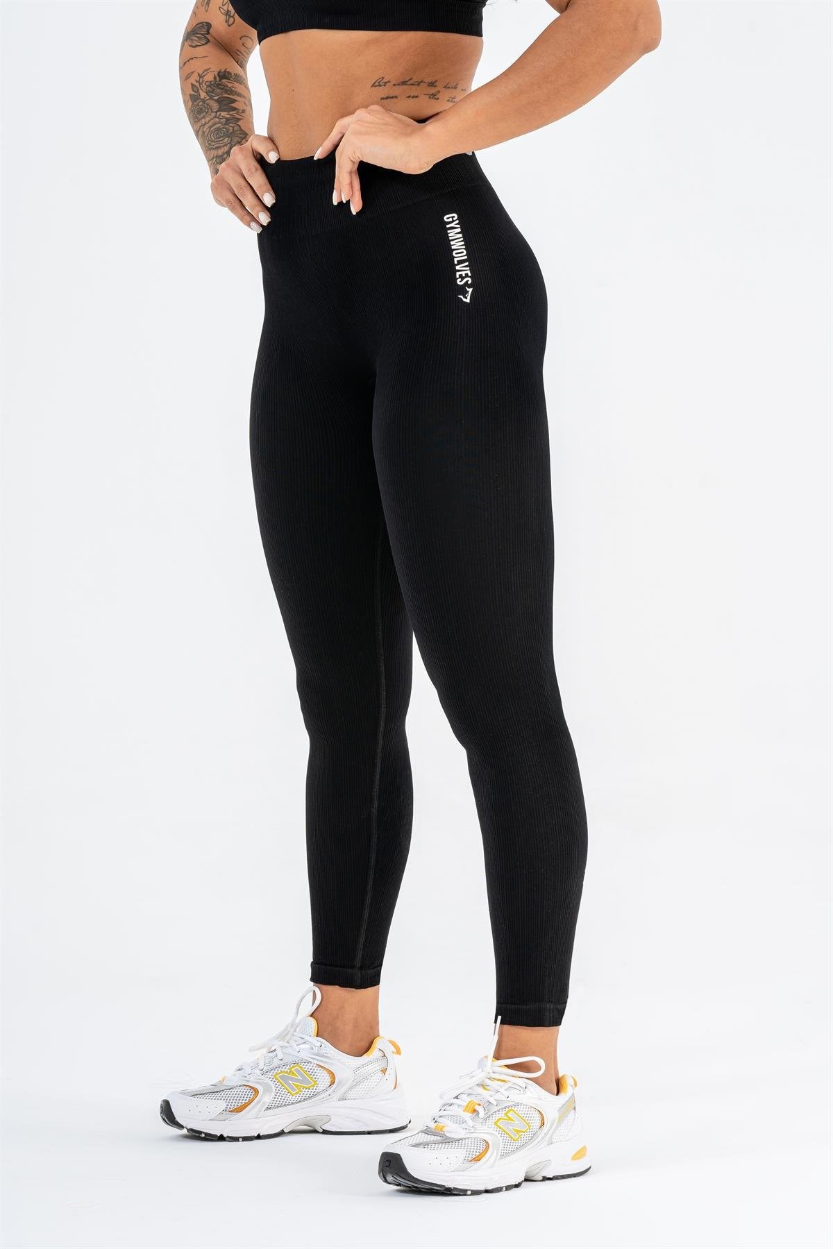 Gymwolves Dikişsiz Spor Tayt | Siyah | Seamles Leggings | İnce Fitilli |
