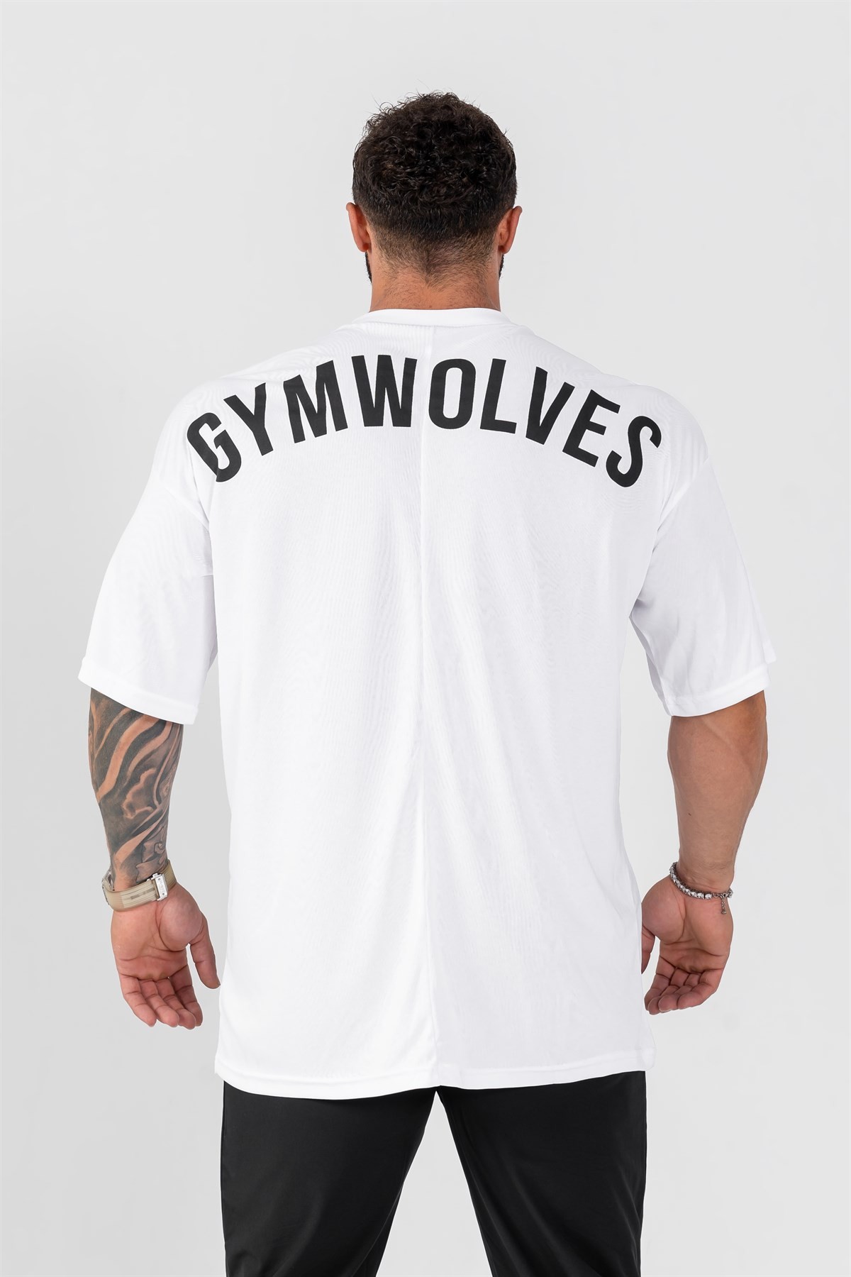 Gymwolves Erkek Over Size Spor T-Shirt | Beyaz | Workout T-Shirt | Relax Serisi |