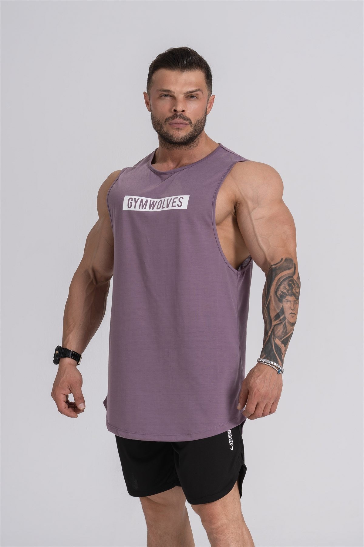 Gymwolves Erkek Kolsuz T-Shirt | Erkek Spor T-shirt | Mor | Workout Tanktop |