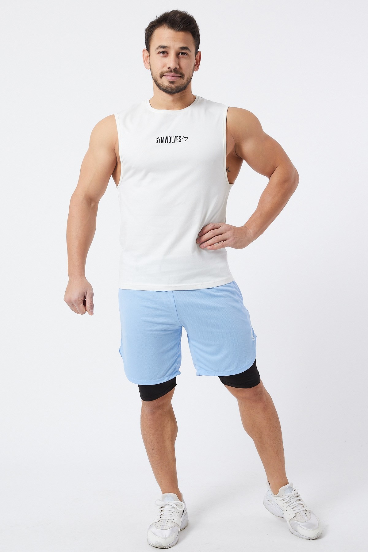 Gymwolves Erkek Kolsuz T-Shirt | Erkek Spor T-shirt | Krem | Workout Tanktop |