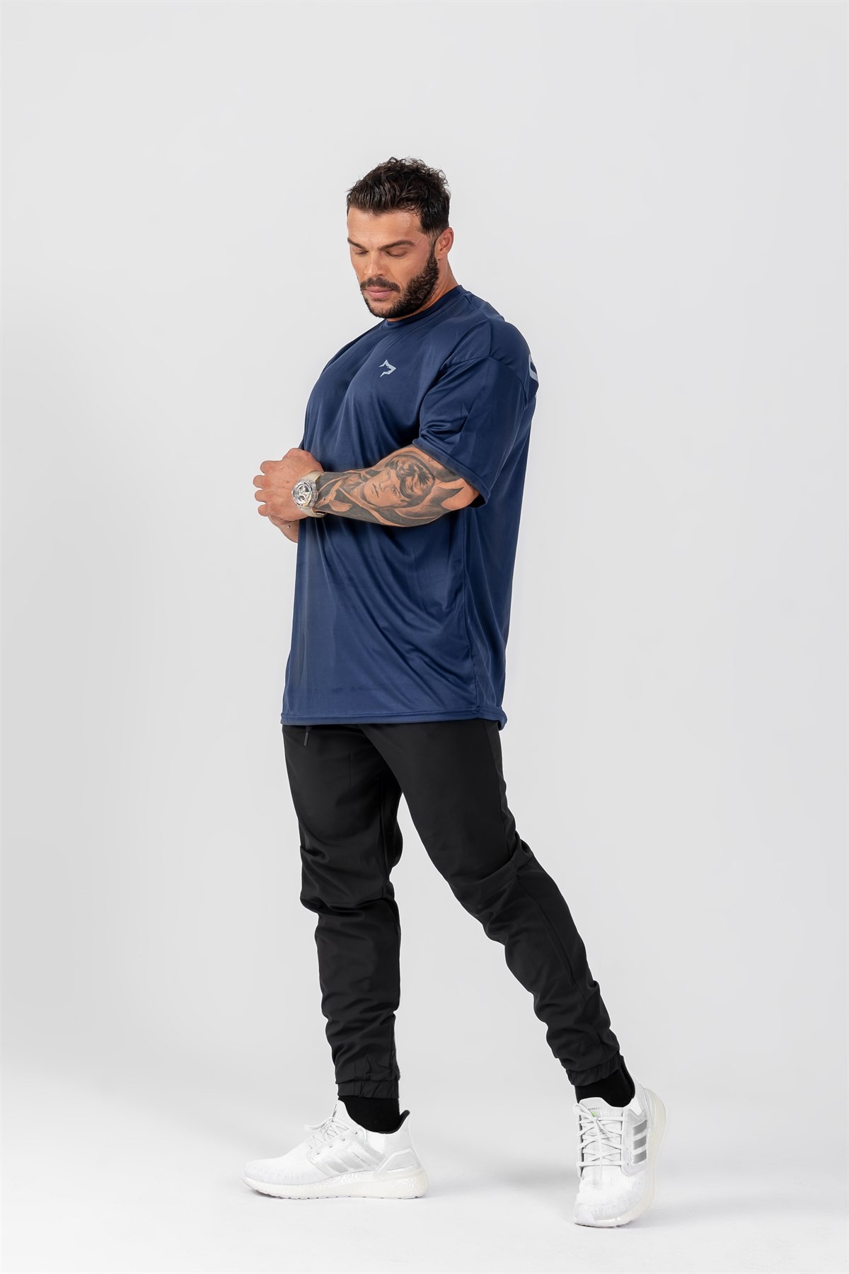 Gymwolves Erkek Over Size Spor T-Shirt | Lacivert | Workout T-Shirt | Relax Serisi |