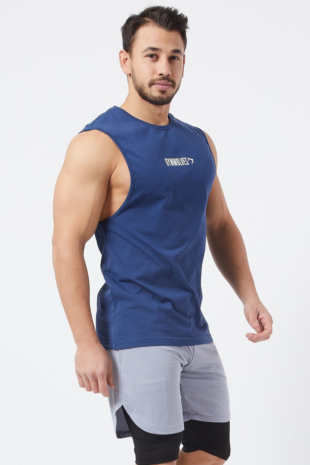 Gymwolves Erkek Kolsuz T-Shirt | Erkek Spor T-shirt | İndigo | Workout Tanktop |