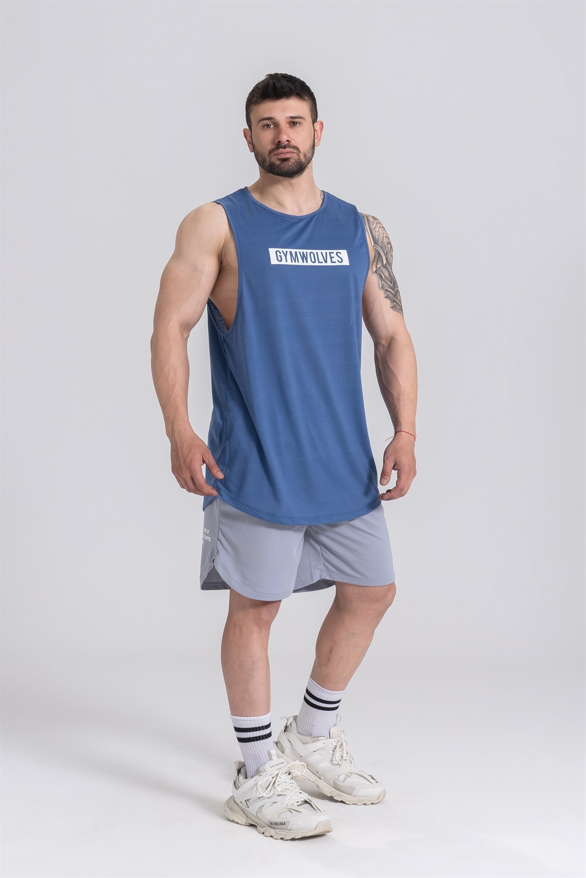 Gymwolves Erkek Kolsuz T-Shirt | Erkek Spor T-shirt | İndigo | Workout Tanktop |